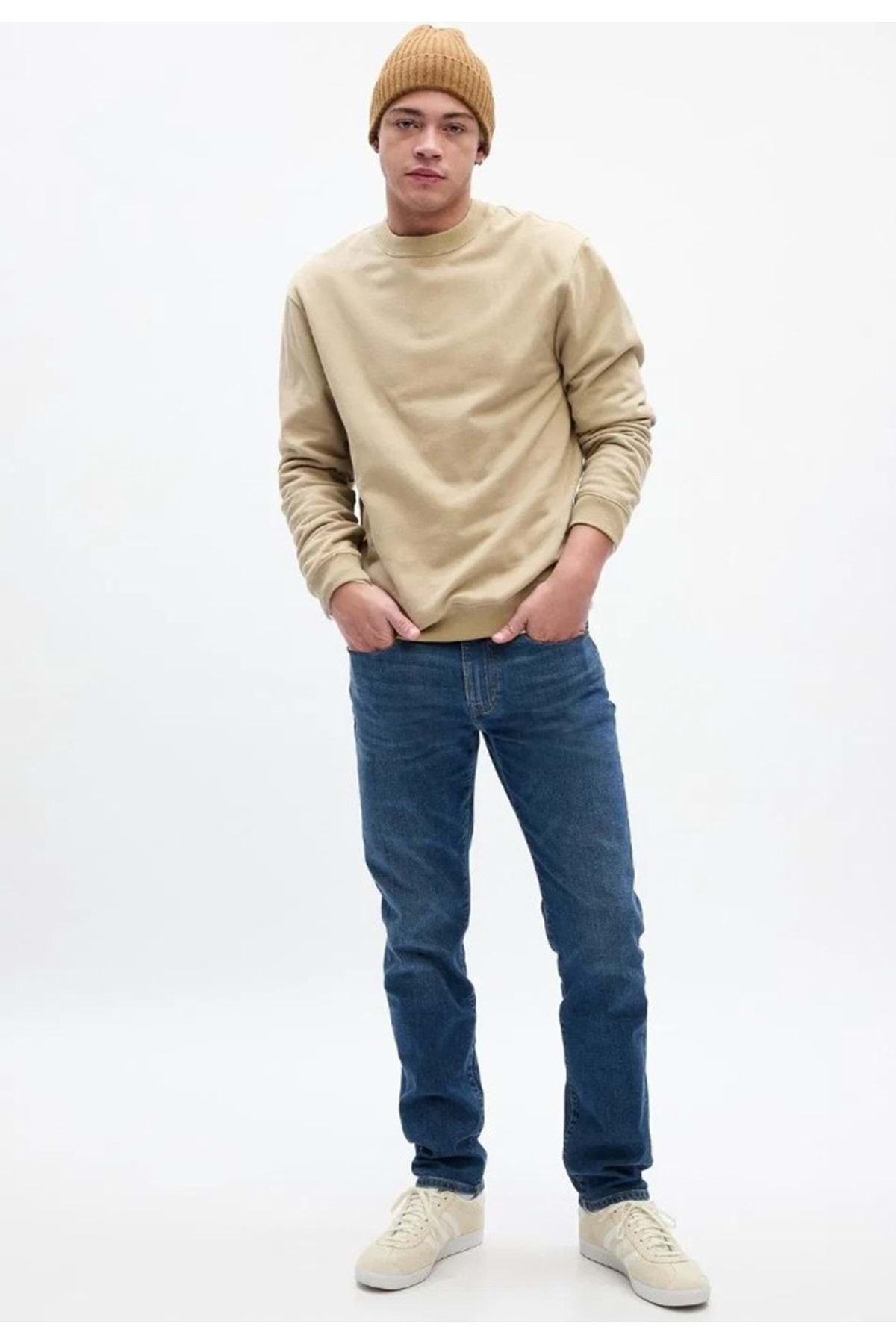 GAP V-slim Opp Med Lennox Flex Washwell™ Slim Jean Pantolon Dar Kalıp Erkek Kot Pantolon Mavi