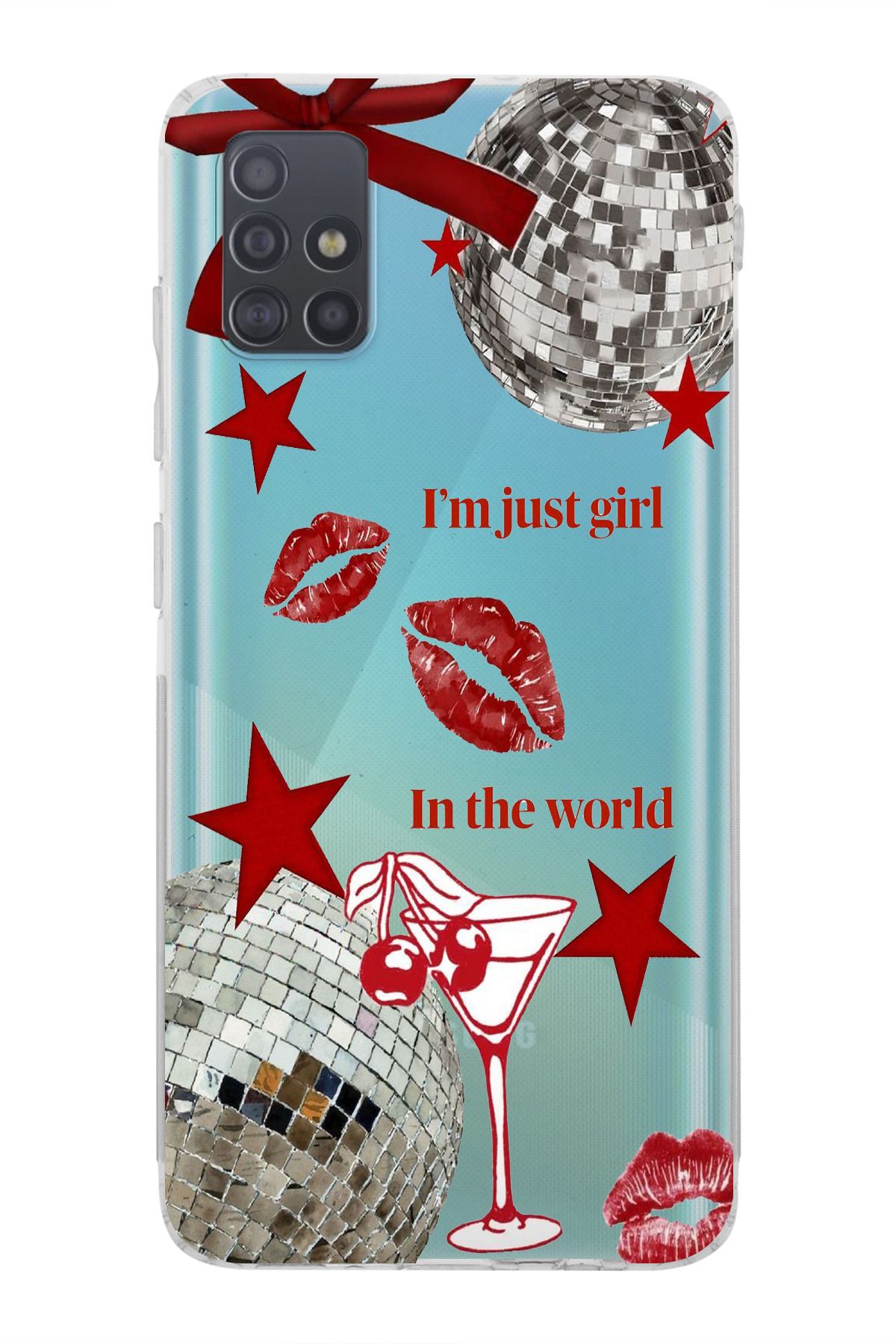 moonset Samsung Galaxy A51 Uyumlu Im Just Girl Tasarımlı Baskılı Şeffaf Telefon Kılıfı
