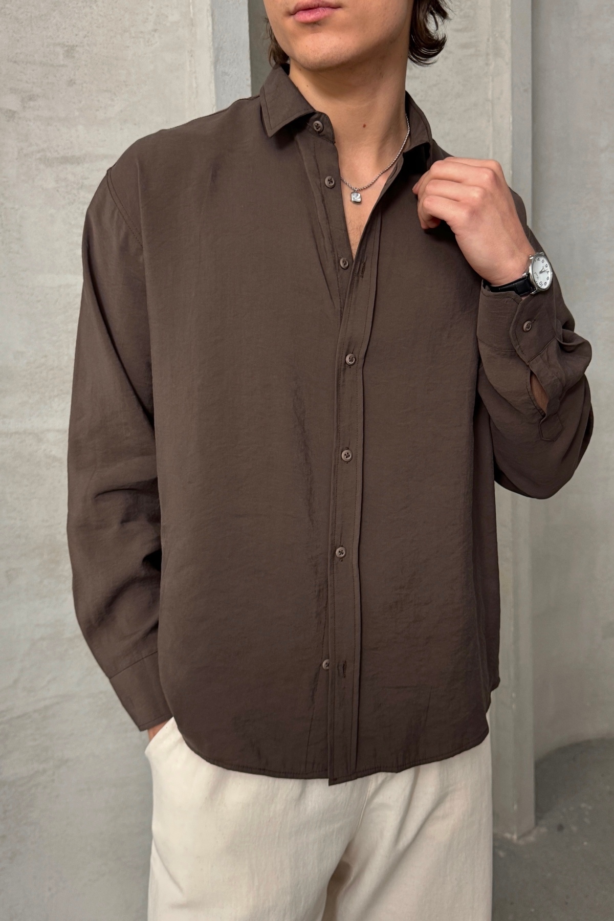 HYMAN  Erkek Oversize Modal Gömlek - Görsel 4