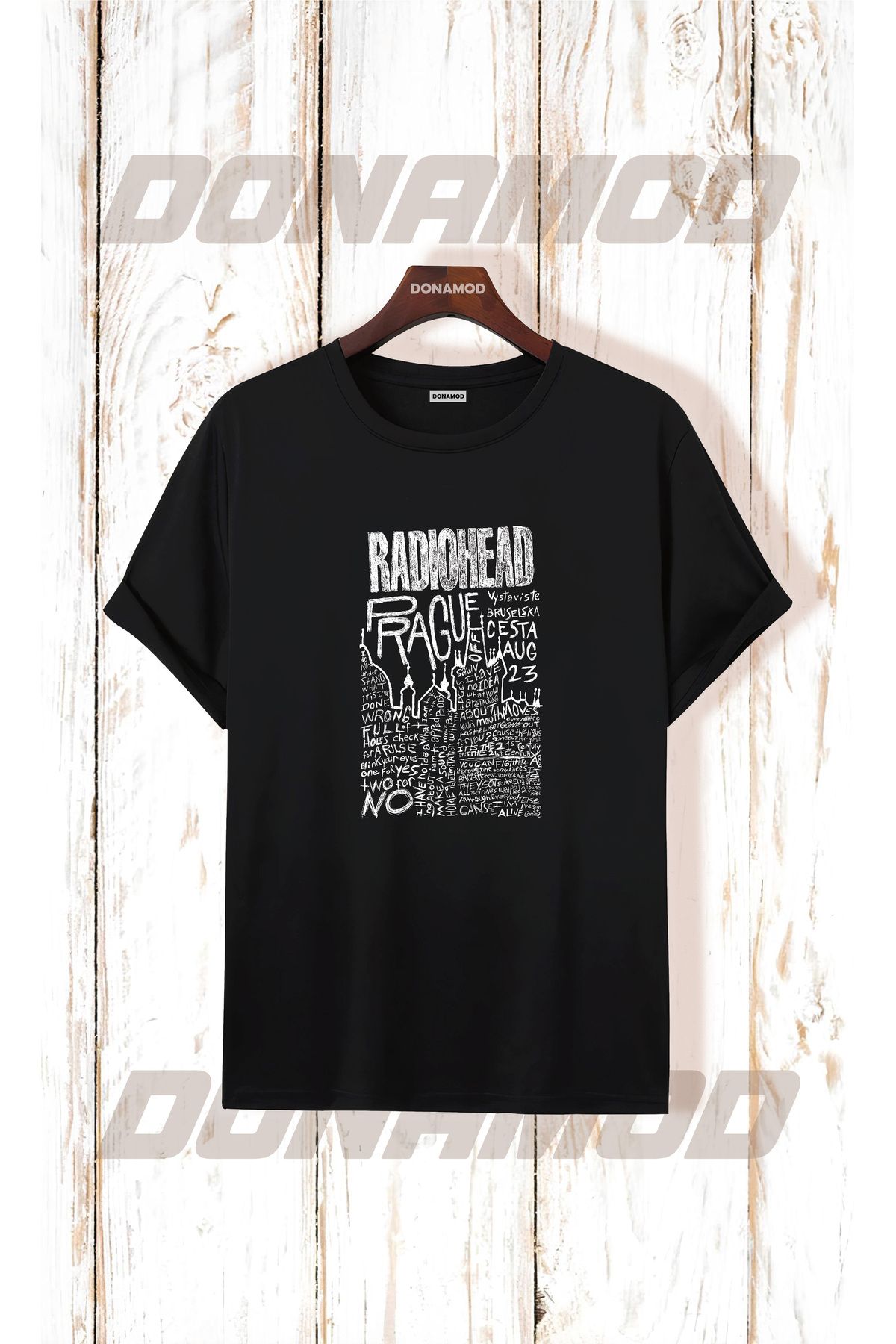 donamod Siyah Beyaz Oversize Radiohead Rammstein Angel Opeth Burzum Rock Metal Black Müzik Tişört T shirt