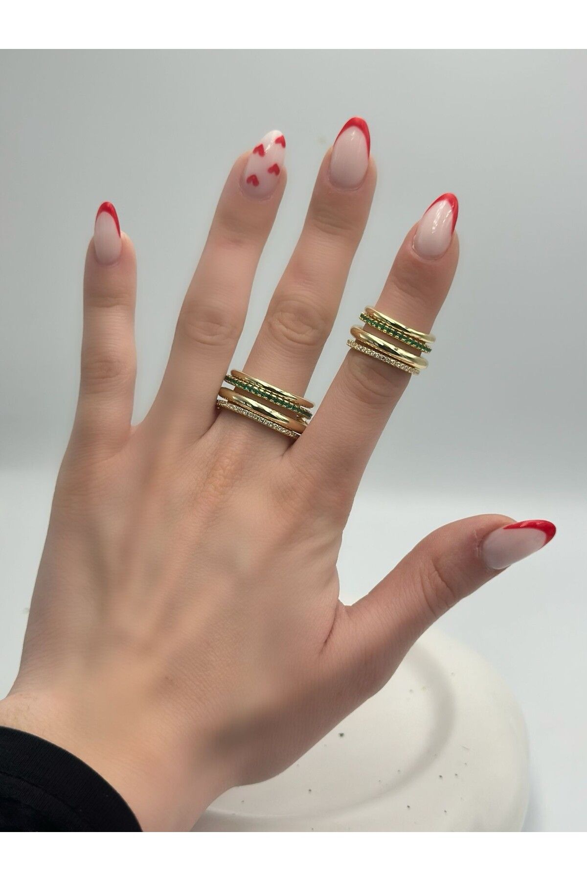 MyladyAccessoriess Yeşil Zirkon Taş Detaylı 4Lü Set Çelik Yüzük 16