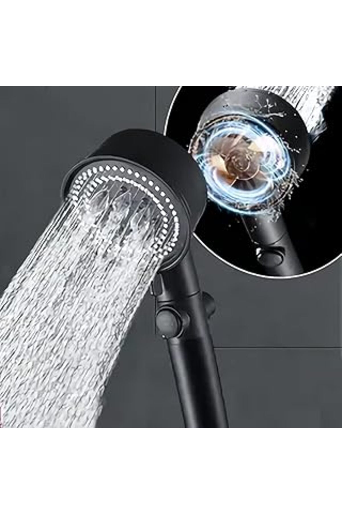 Pazarcan Zemus 5 Fonksiyonlu Duş Başlığı - Turbo Fan Duş Başlığı - Siyah