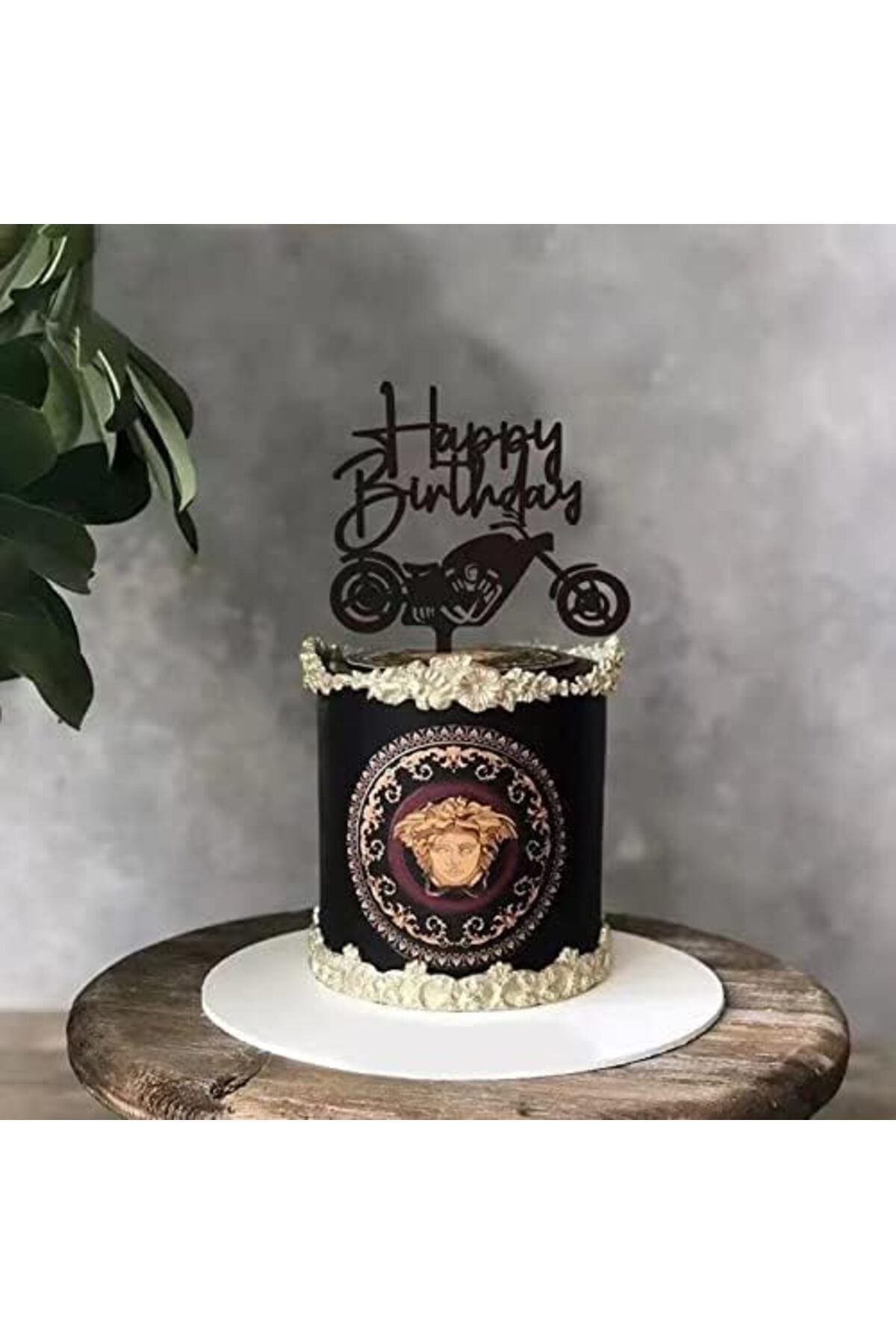 Generic-زينة كعكة عيد ميلاد سعيد على شكل دراجة نارية من الأكريليك الأسود، عبوة واحدة - زينة كعكة ممتعة لراكبي الدراجات النارية 3