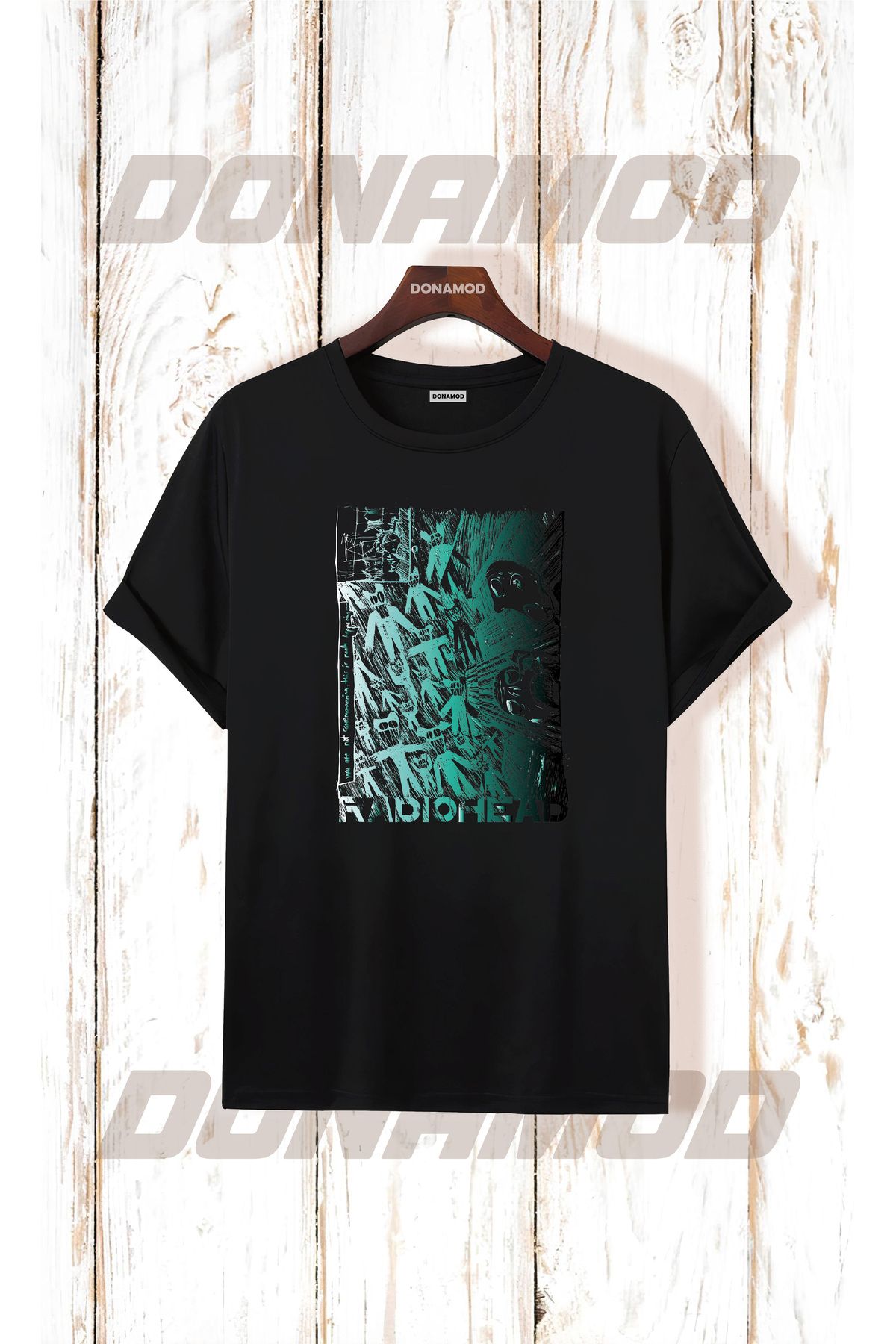 donamod Siyah Beyaz Oversize Radiohead Rammstein Angel Opeth Burzum Rock Metal Black Müzik Tişört T shirt