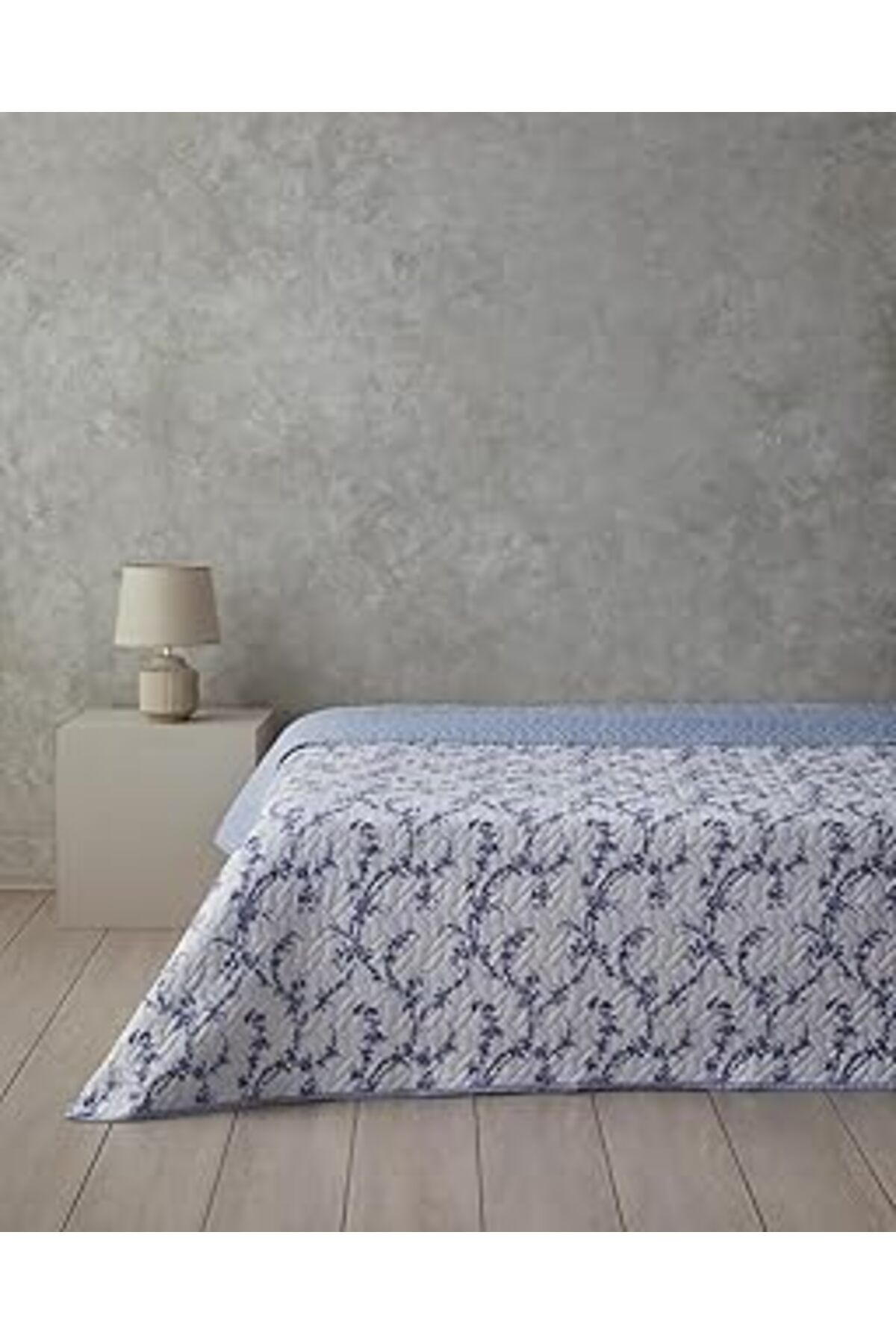NZM TİCARET English Home Scroll Flowers Tek Kişilik Çok Amaçlı Örtü Mavi