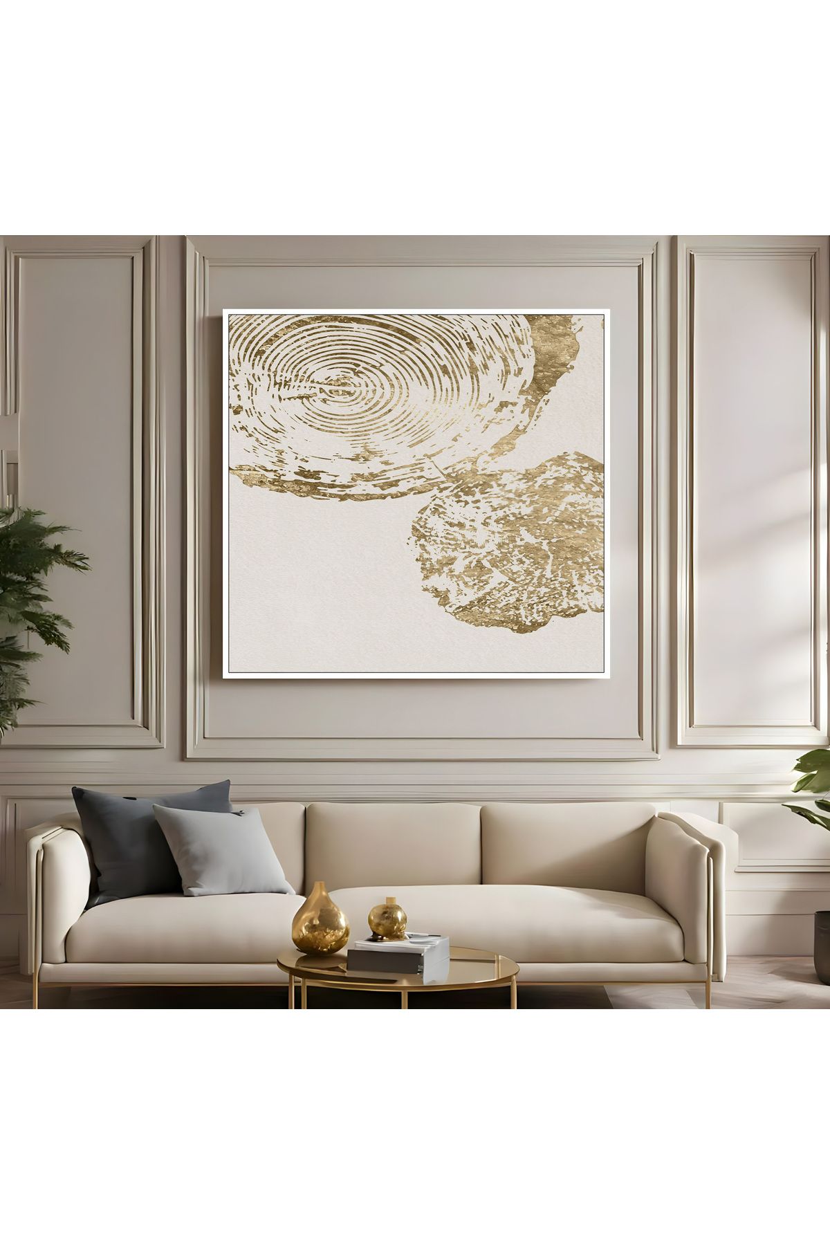 Harikabirev HARİKABİREV|METAL ÇERÇEVELİ KANVAS TABLO KREM GOLD BOHEM MODELİ |CKKARE