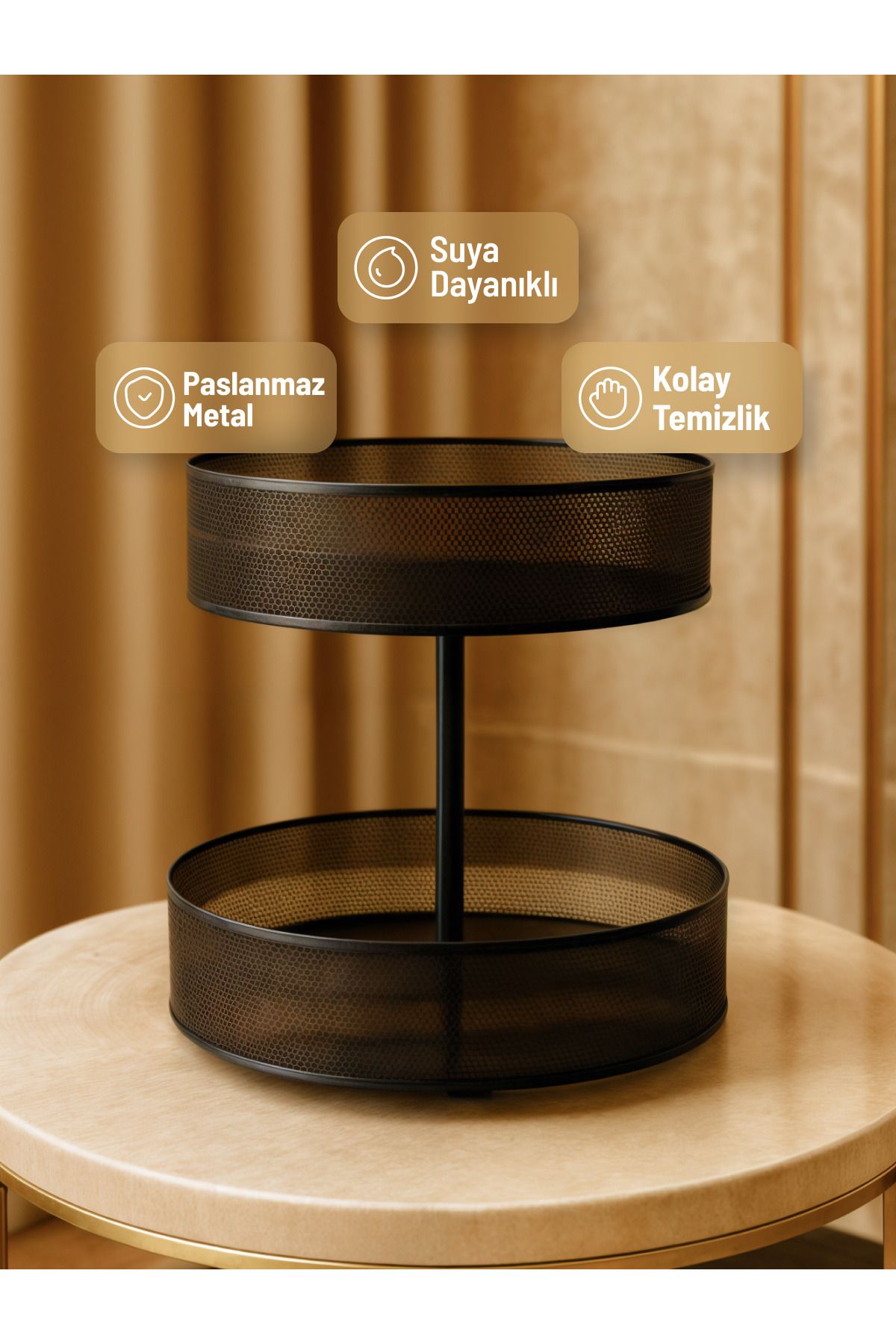 HOME MOOD Siyah File Desenli 2 Katlı Metal Düzenleyici – Modern, Minimal ve Şık Organizer