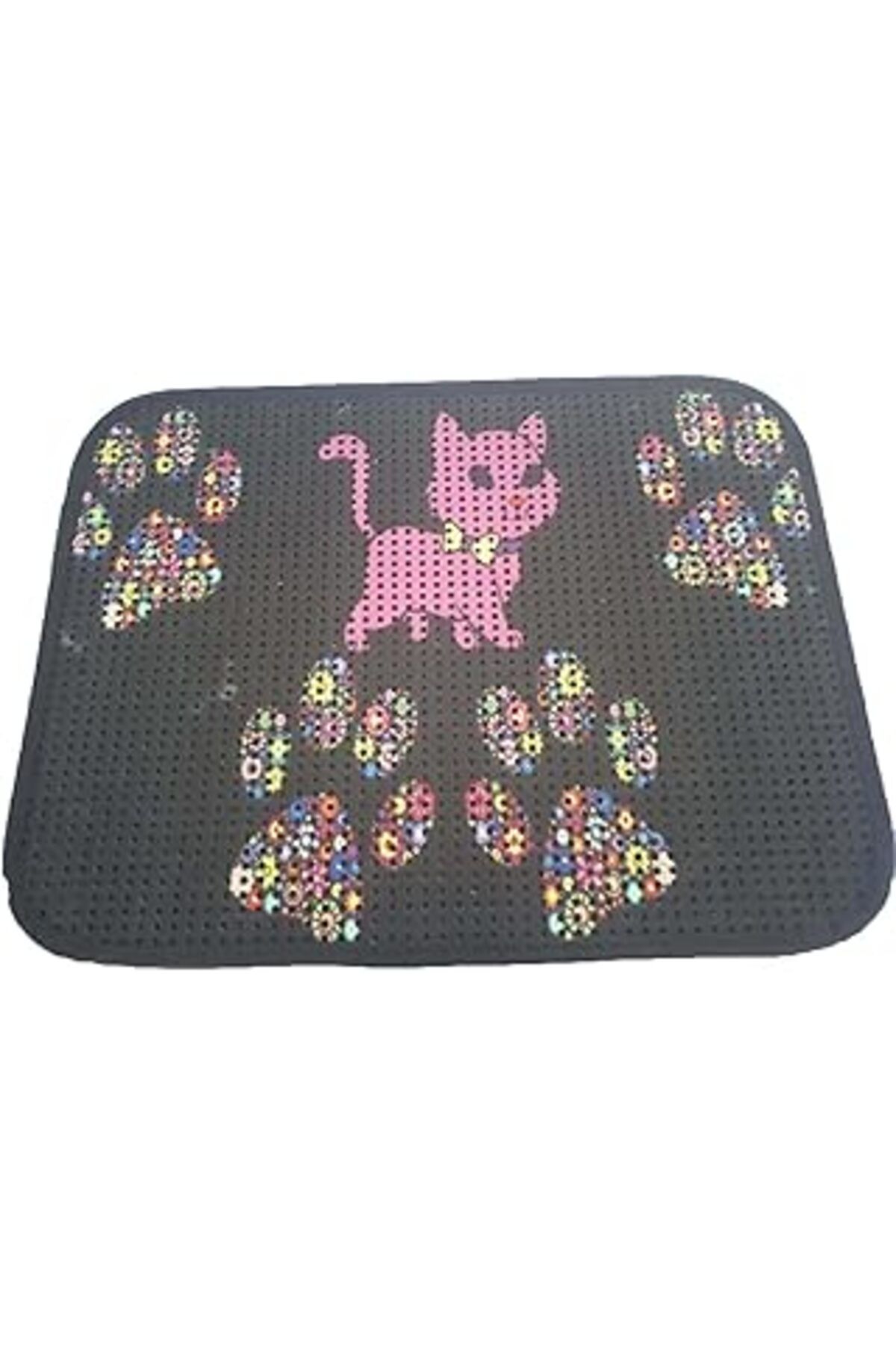 karadağsb Miapet Elekli Desenli Kedi Tuvalet Önü Paspası 60 X 45 Cm Pembe Kedi