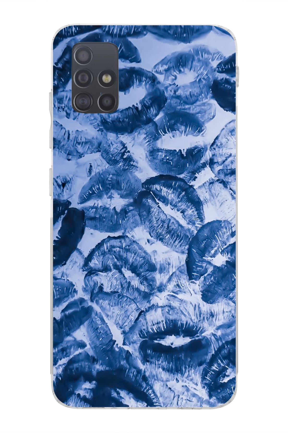 moonset Samsung Galaxy A51 Uyumlu Mavi Dudaklar Tasarımlı Baskılı Şeffaf Telefon Kılıfı