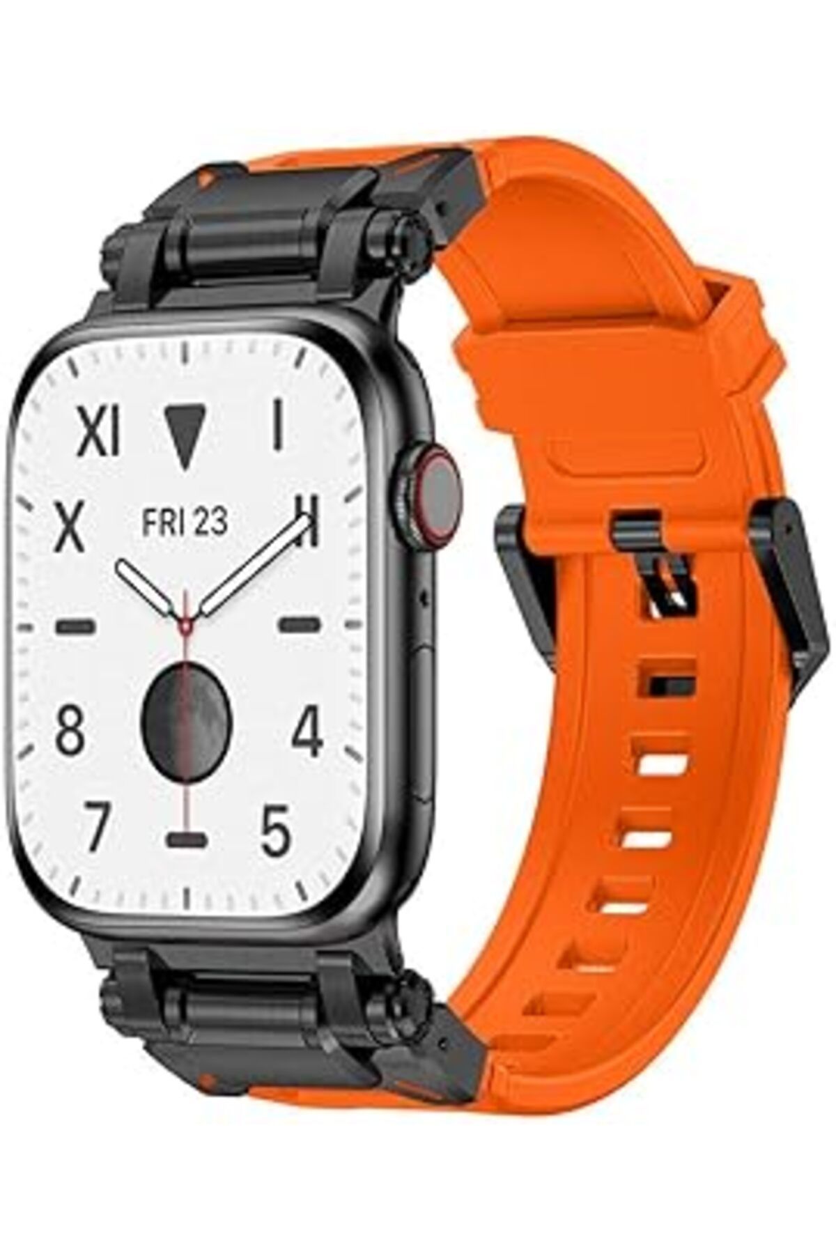 karadağsb Zore Apple İle Uyumlu Watch 42Mm Krd-101 Titanyum Metal Başlıklı Silikon Kordon Siyah-Turuncu