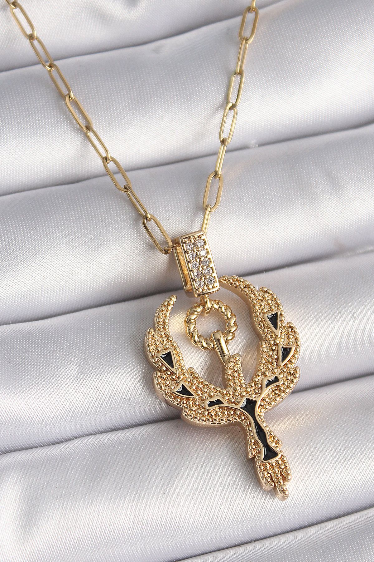 robotrend 316L Çelik Gold Renk Zirkon Taşlı Anka Kuşu Model Kadın Kolye