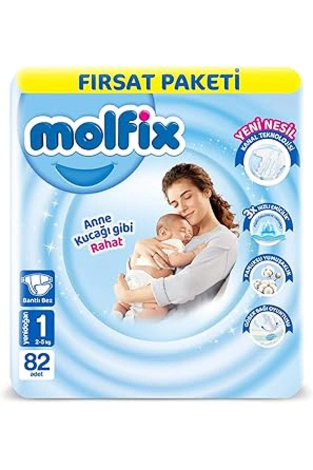Mu Art Ahşap Molfix Fırsat Paketi Yenidoğan 1 Beden Bebek Bezi (1 X 82 ADET), Beyaz
