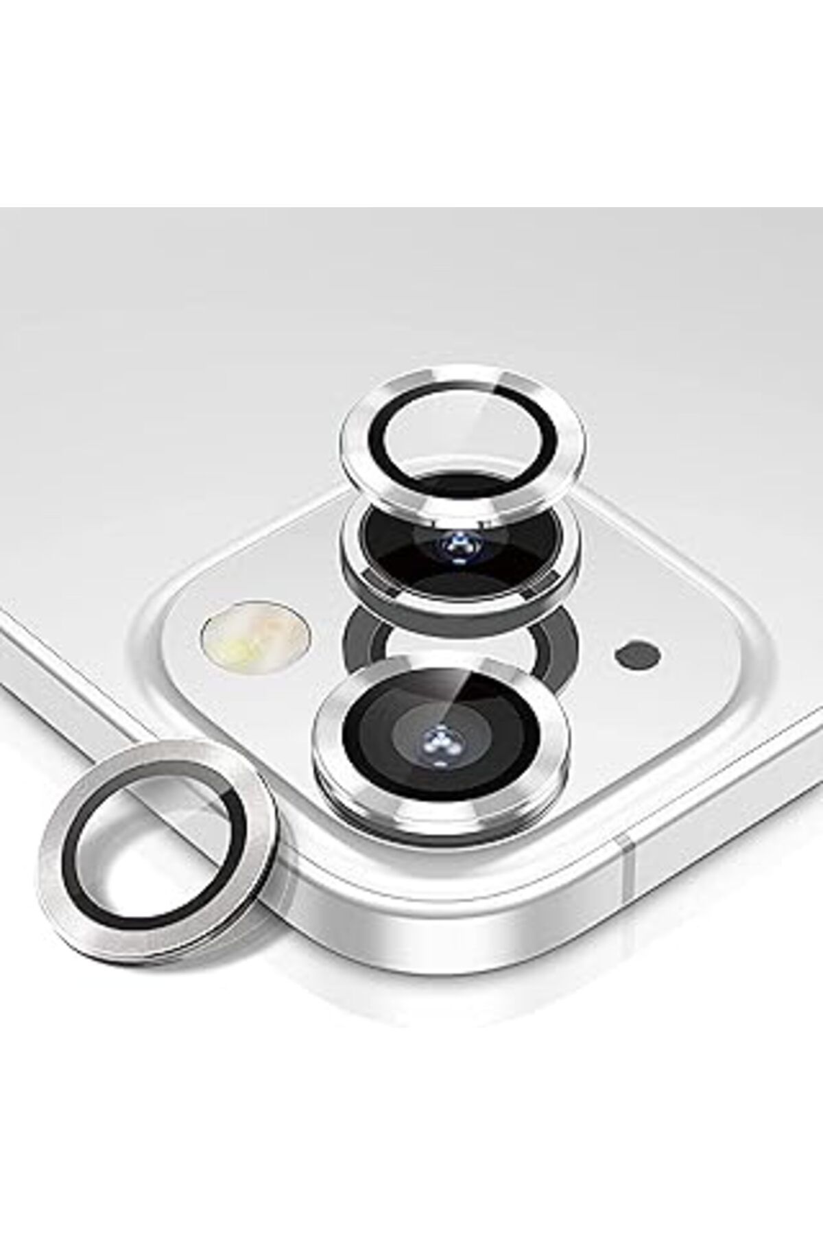 Pİ GLOBAL Babilden İphone Alüminyum Alaşım Çerçeveli Tempered Glass Kamera Lens Koruyucu (İphone 13, Silver)