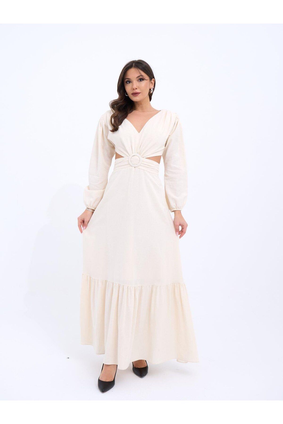 MHT STORE 7408 ELBİSE-BEJ