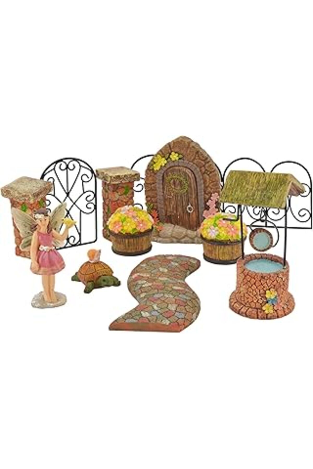 Mu Art Ahşap Arcadia Garden Products Pebble Lane Peri Bahçesi Seti, Poliresin, 11 Parça