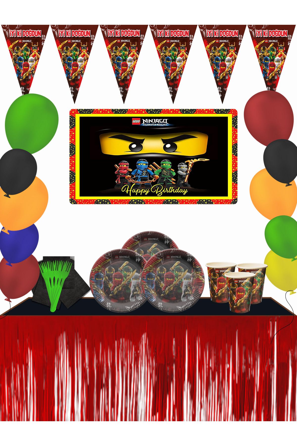 snowparty Ninjago Metalize Masa Etekli Afişli Doğum Günü Parti Süsleri Seti