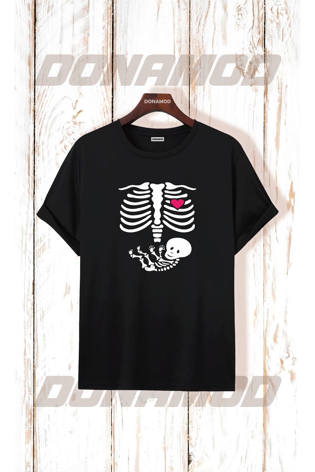 donamod Siyah Beyaz Unisex Kısa Kollu Oversize Geniş Kalıp Hamile Bebek Anne Hediye Tasarımlı Tişört T shirt