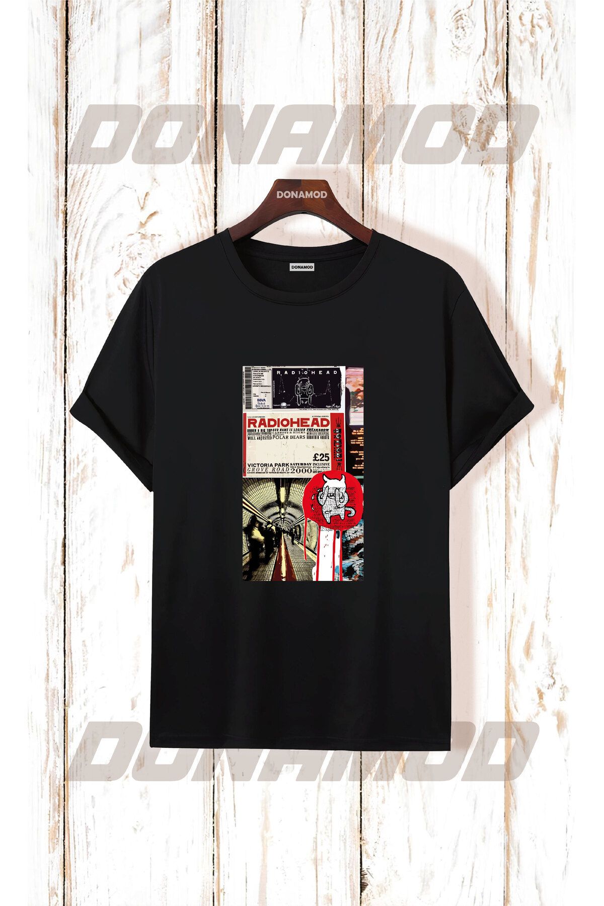 donamod Siyah Beyaz Oversize Radiohead Rammstein Angel Opeth Burzum Rock Metal Black Müzik Tişört T shirt