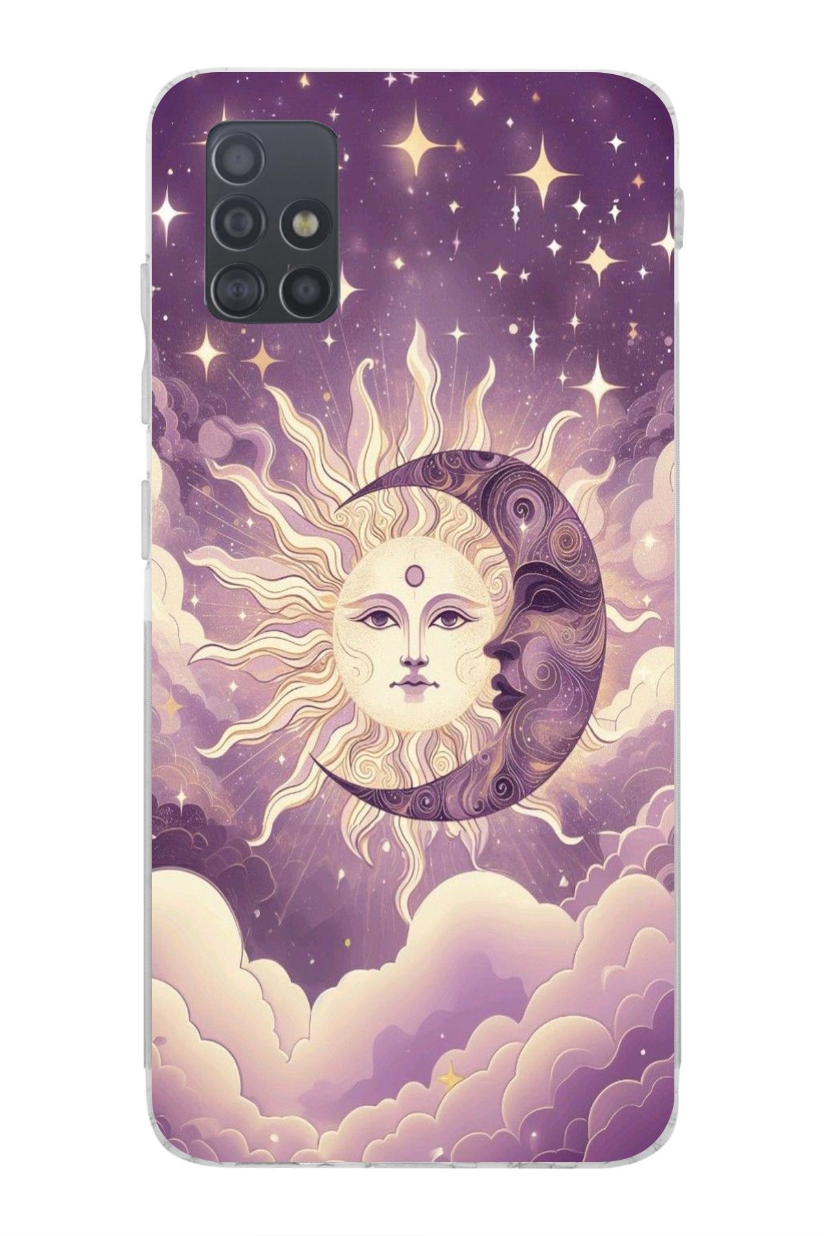moonset Samsung Galaxy A51 Uyumlu Ay ve Güneş Tasarımlı Baskılı Şeffaf Telefon Kılıfı