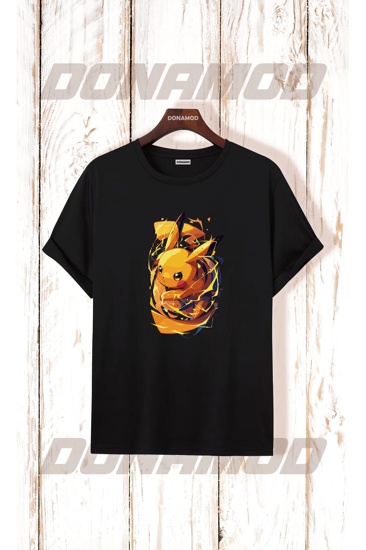 donamod Pikachu Pikaçu Pokemon Maske Çizgi Film Sarı Tasarımlı Hediye Arkadaş Tişört T shirt