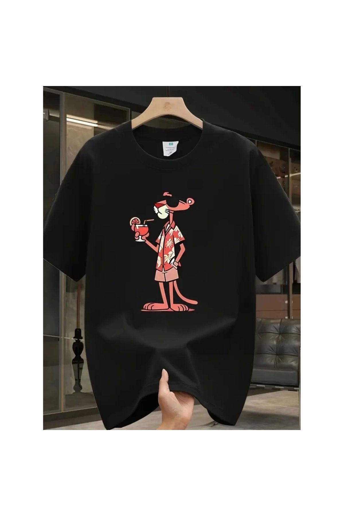 Marsilyan - Baskılı Oversize Bisiklet Yaka Tshirt