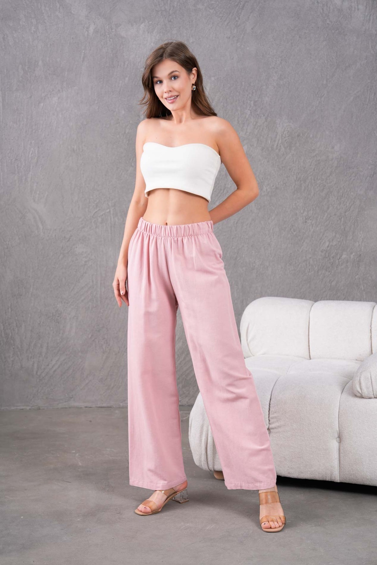 MVStore-Women's Elastic Waist Wide Leg Comfortable Fit Linen Trousers 6