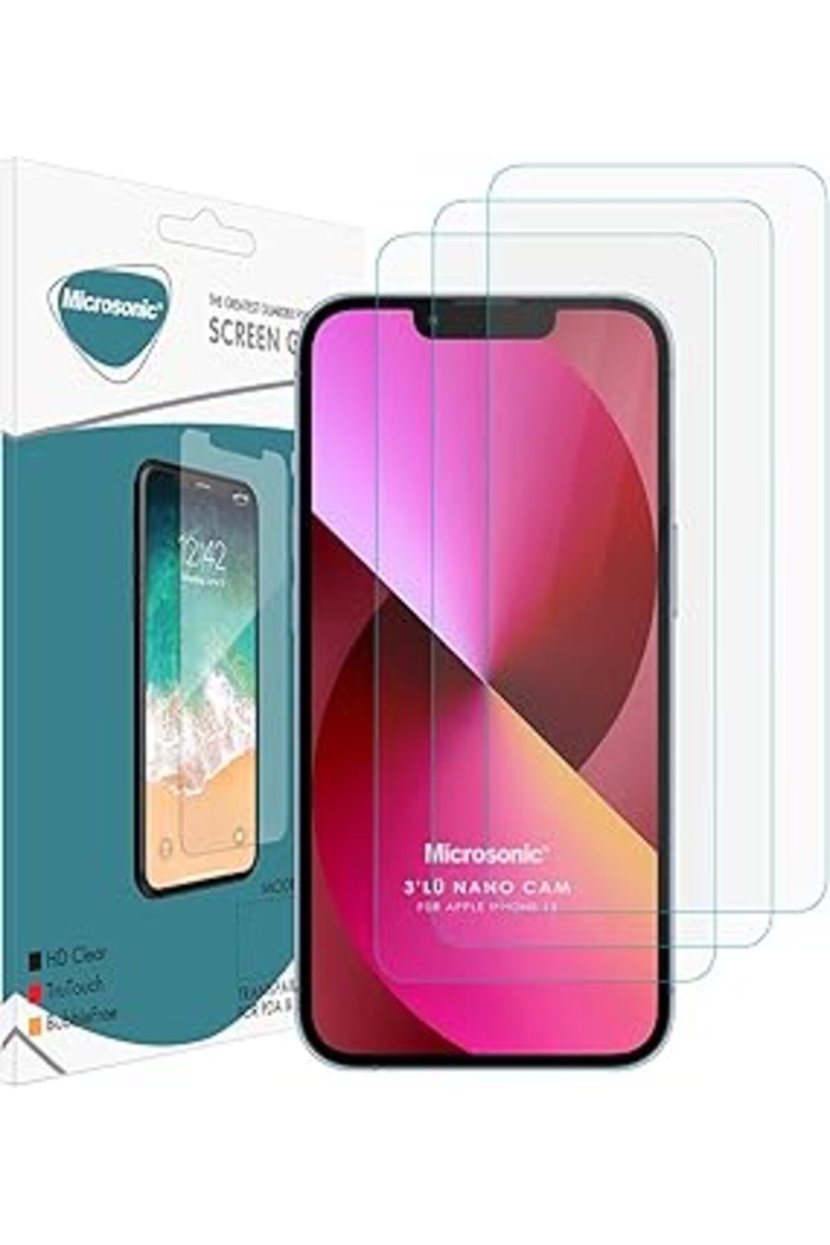 jupiter global bazaar Microsonic Apple Iphone 13 Screen Protector Nano Glass Cam Ekran Koruyucu (3'Lü Paket) [Iphone 13 I