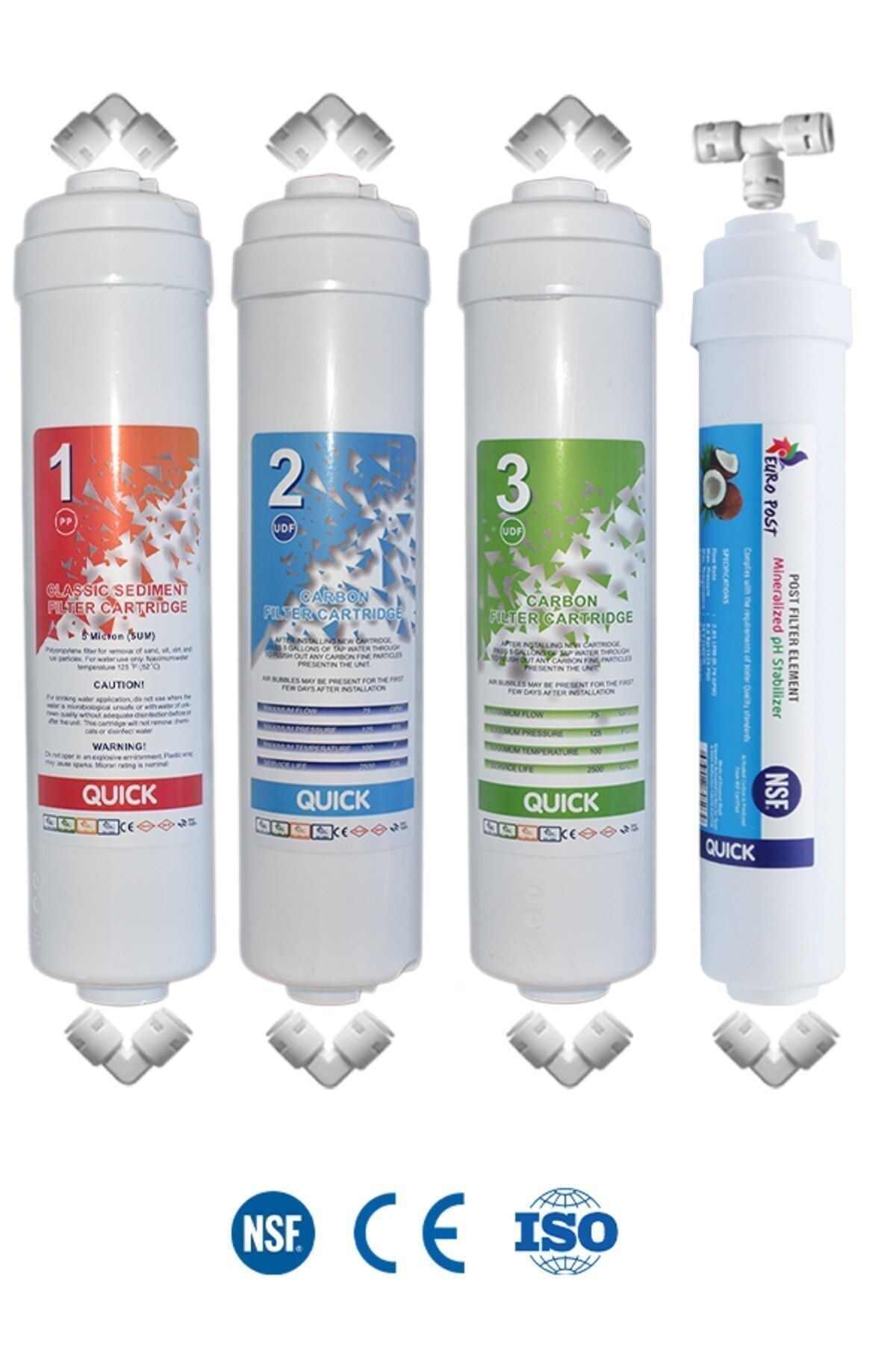 Filter Store Kapalı Kasa Su Arıtma Cihazı Uyumlu Inline 4 Aşamalı Nsf Onaylı Filtre Seti