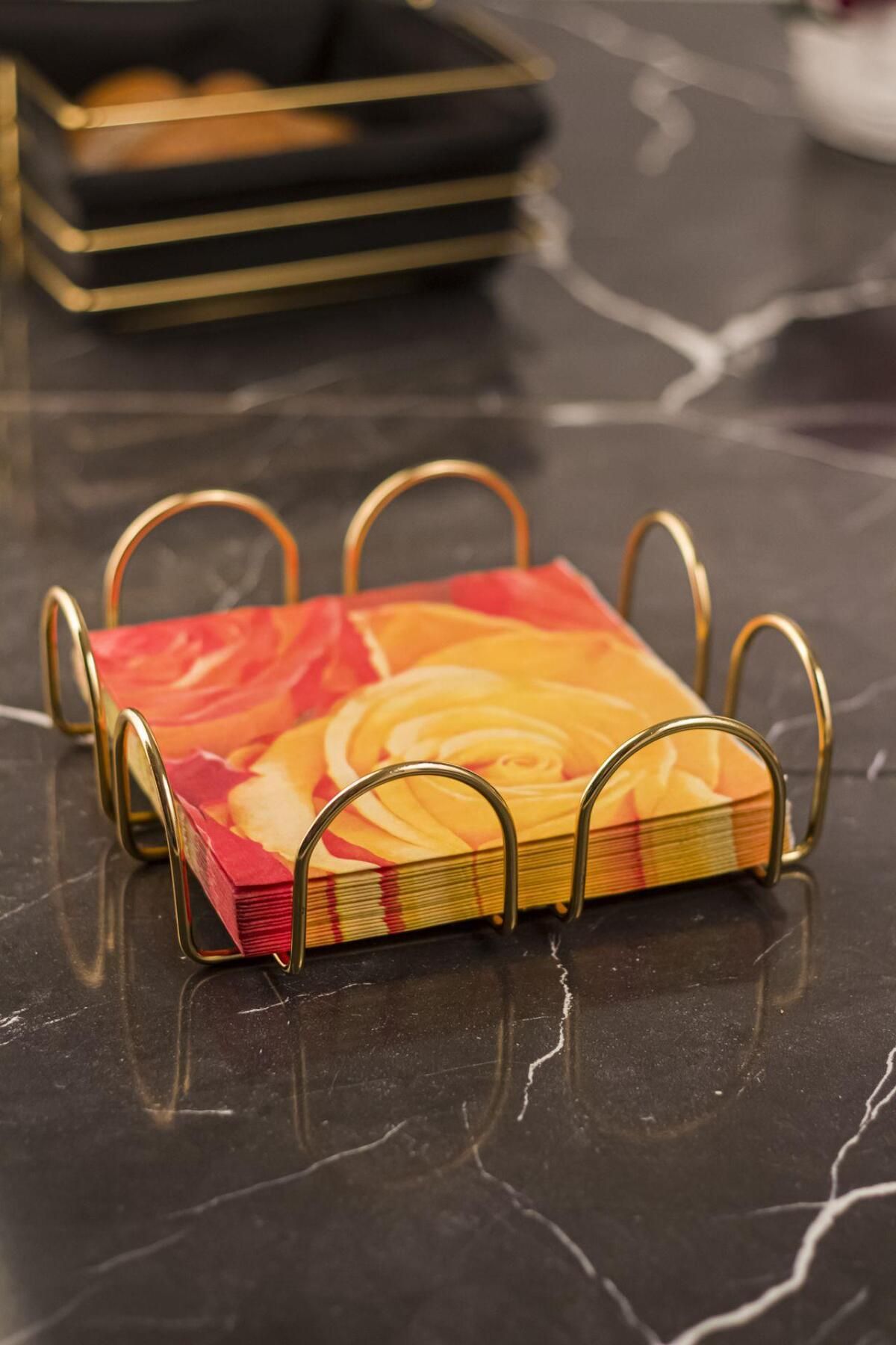Mu Art Ahşap Gold Sunum Peçeteliği & Peçetelik Paslanmaz