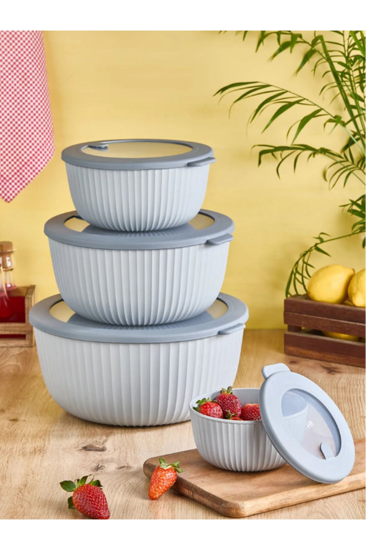 GLOWART Ceramıc & Porcelaın & Kitchenware Elegance Serisi İç İçe Giren Sızdırmaz Kapaklı 4'lü Saklama Kabı Seti Mikrodalga & Buzdolabı Uyumlu