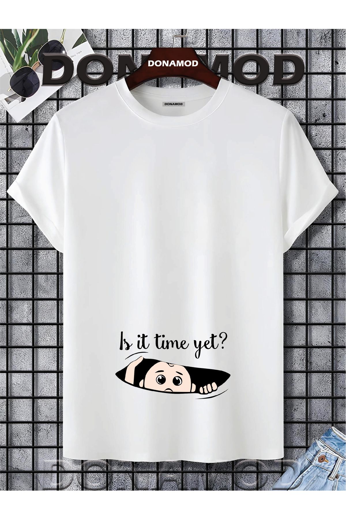 donamod Siyah Beyaz Unisex Kısa Kollu Oversize Geniş Kalıp Hamile Bebek Anne Hediye Tasarımlı Tişört T shirt