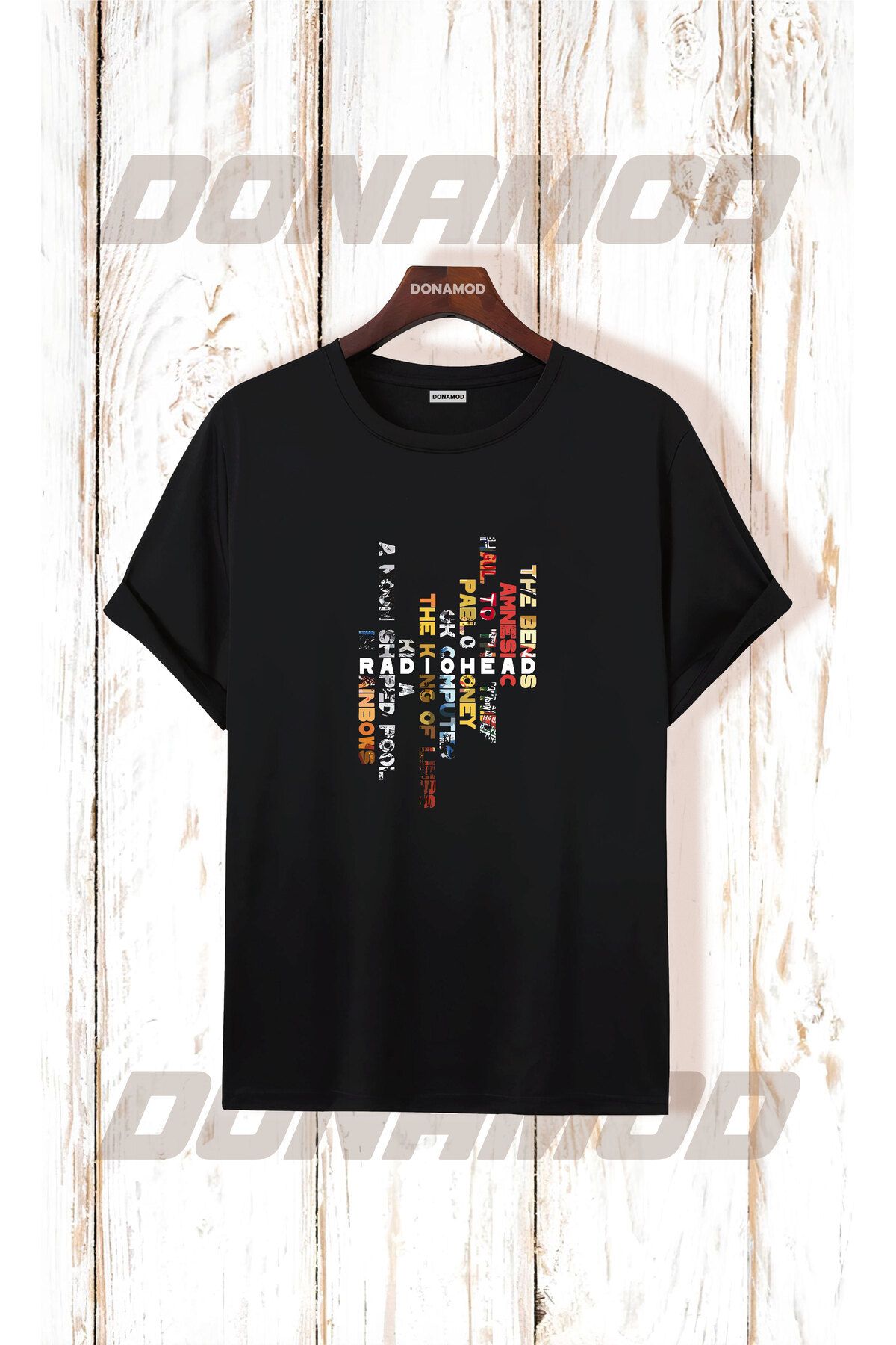 donamod Siyah Beyaz Oversize Radiohead Rammstein Angel Opeth Burzum Rock Metal Black Müzik Tişört T shirt