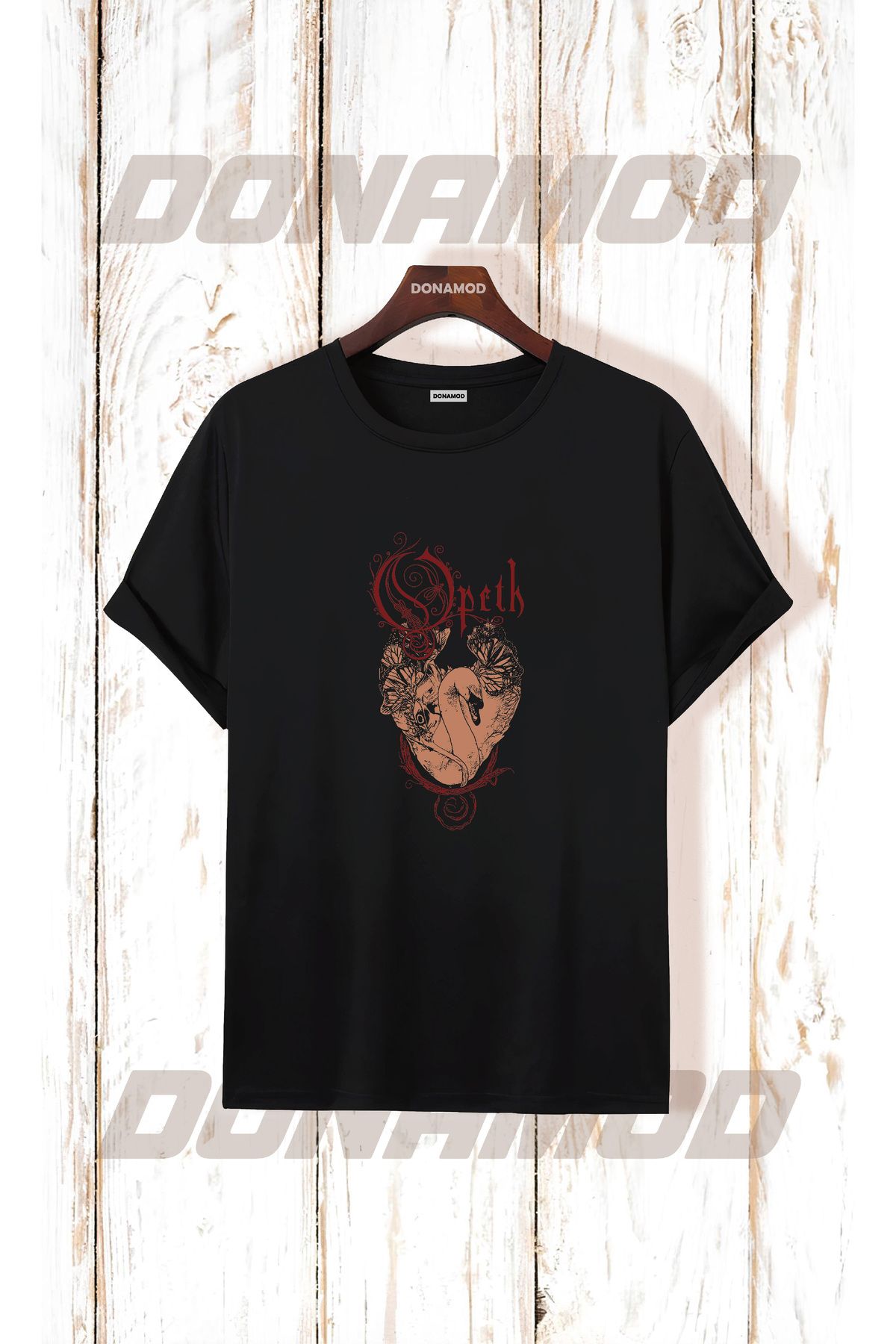 donamod Siyah Beyaz Oversize Opeth Rammstein Angel Radiohead Burzum Rock Metal Black Müzik Tişört T shirt