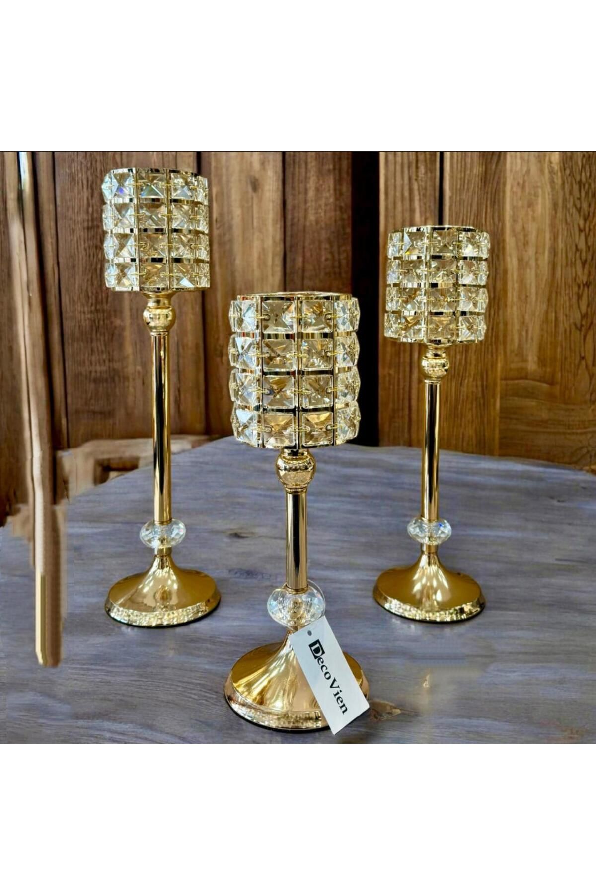 decovien 3 LÜ KRİSTAL TAŞLI ŞAMDAN & MUMLUK