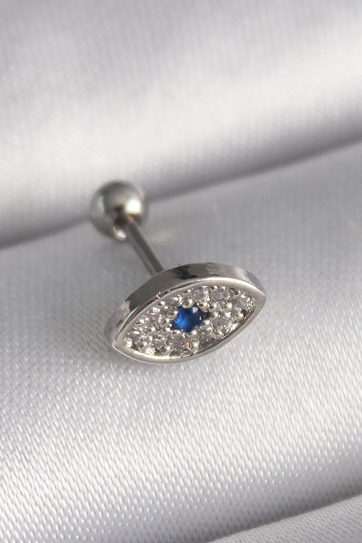 robotrend 316L Çelik Gümüş Renk Zirkon Taşlı Göz Tragus Piercing