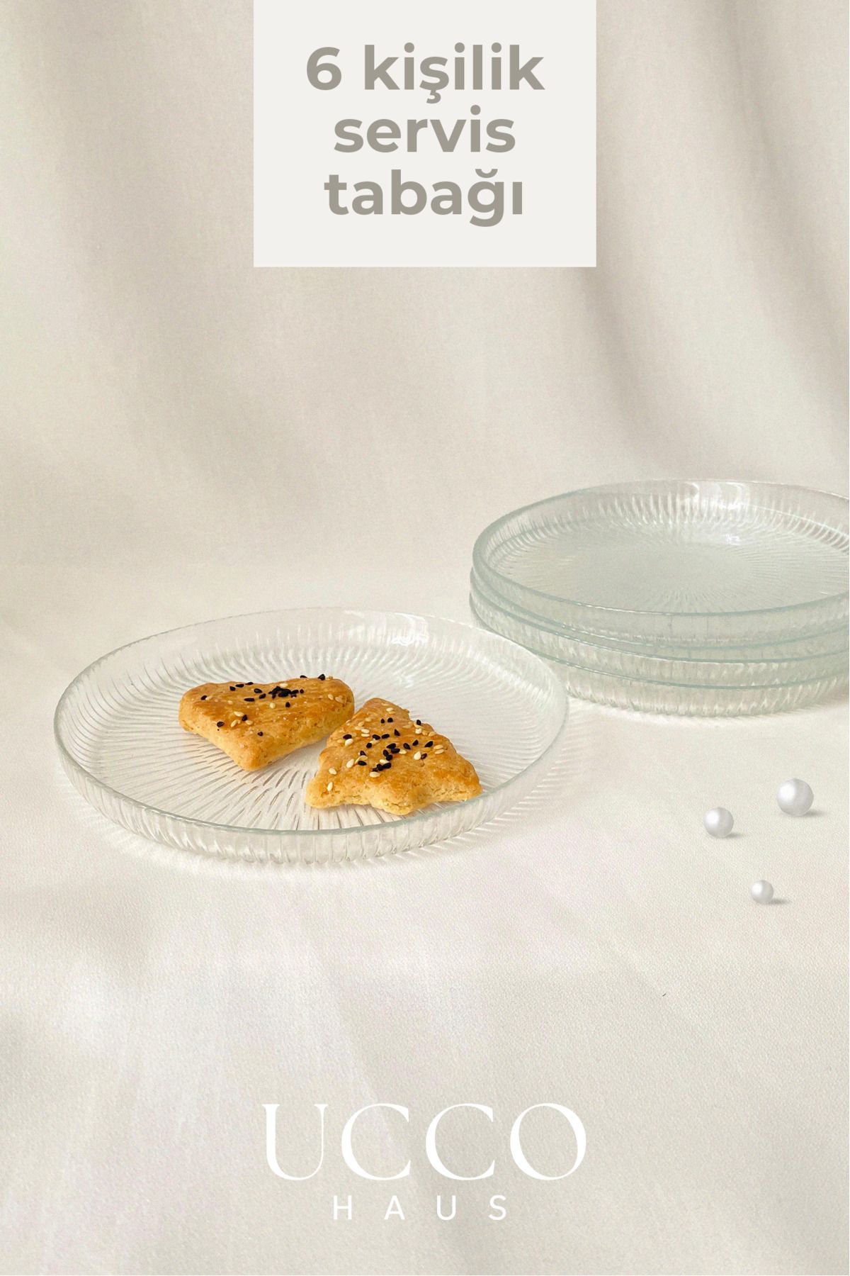 UCCO Cam Servis Tabağı Tatlı Tabağı 6’lı Set – Tatlı, Pasta, Meze Sunum 19 cm