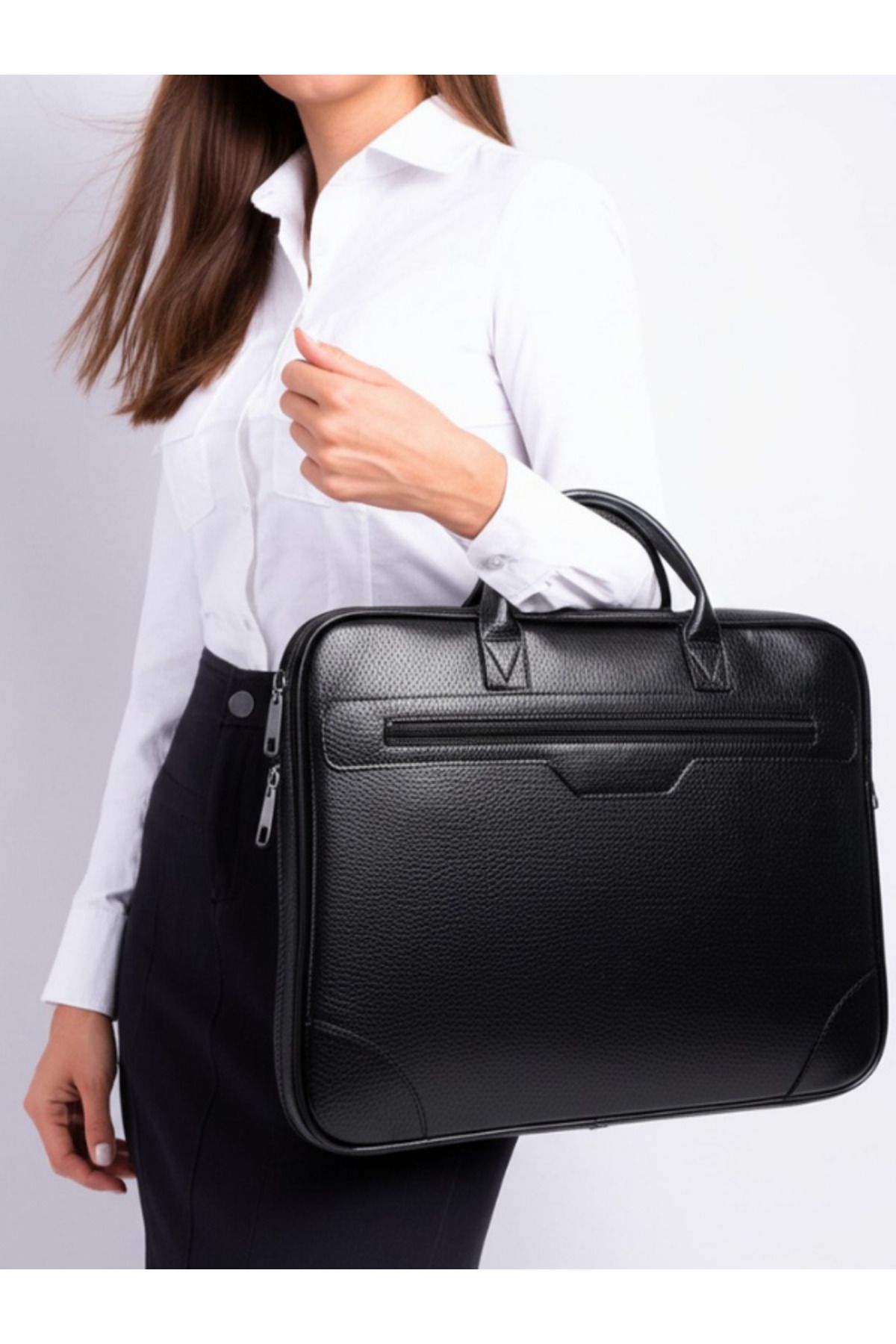 CANARİS Servietă Neagră Super Subțire Din Piele De 15,6 Inchi Cu Compartiment Pentru Laptop Unisex - 15,6