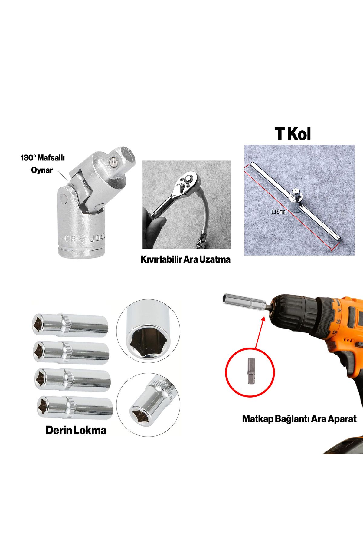 Badem10-Socket Wrench Kit 53 Pieces Extension Handle Articulated 1/4 Star Hex Torque Flat Set Bits Bit Allen 3