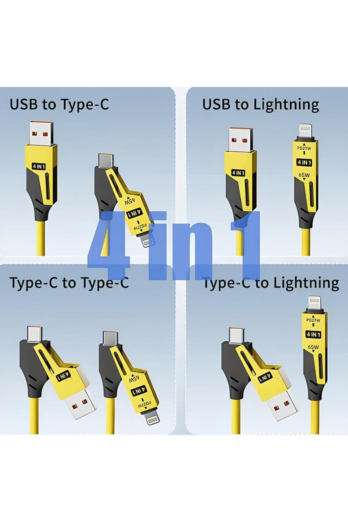 KALOBEE NOMTEKNO/ 4in1 65W ŞARJ KABLO ÇOK AMAÇLİ PD HIZLI ŞARZ KABLOSU İPHONE ANDROID UYUMLU KABLO