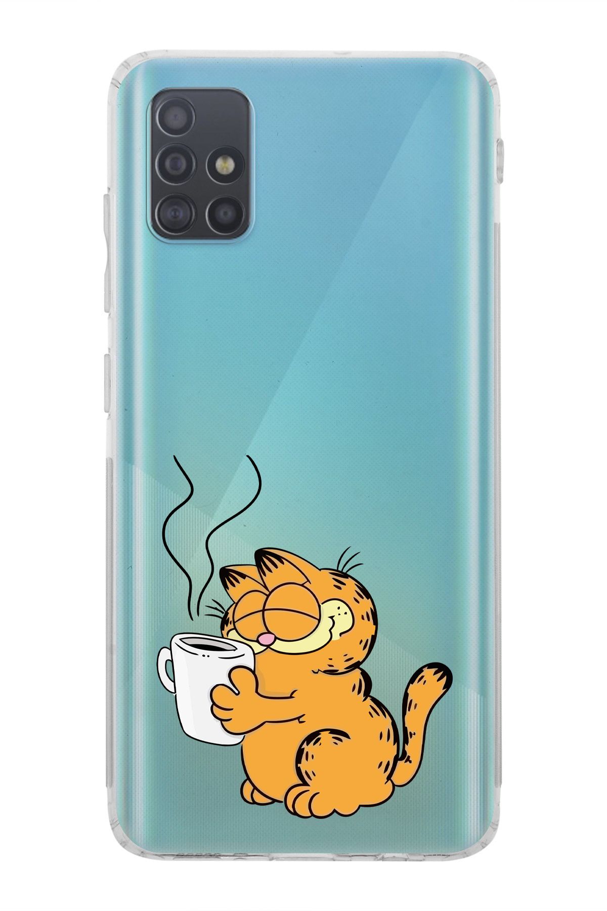 moonset Samsung Galaxy A51 Uyumlu Garfield Tasarımlı Baskılı Şeffaf Telefon Kılıfı