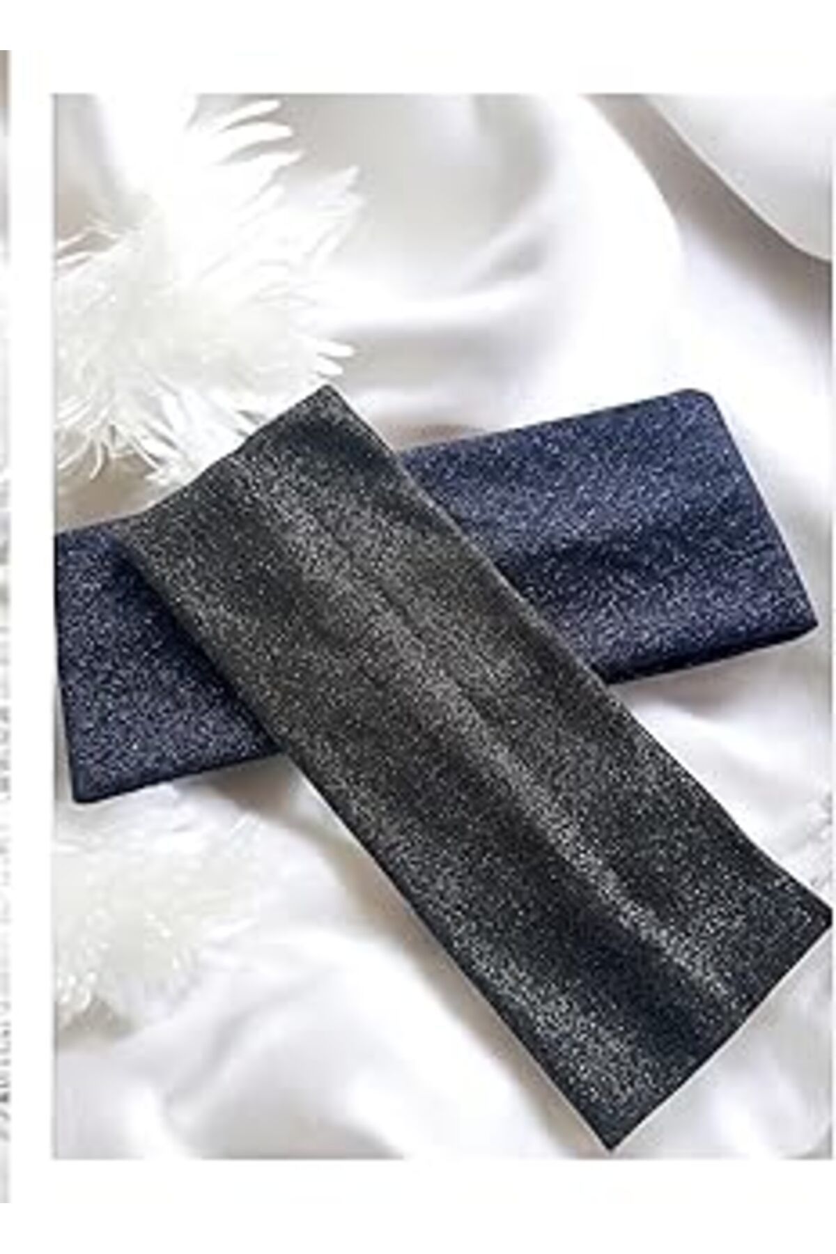 karadağsb Wide Ribbed Knit Headband, Soft Elastic Winter Ear Warmer, Gray (Lacivert Sim - Yeşil Sim, 8 Cm)