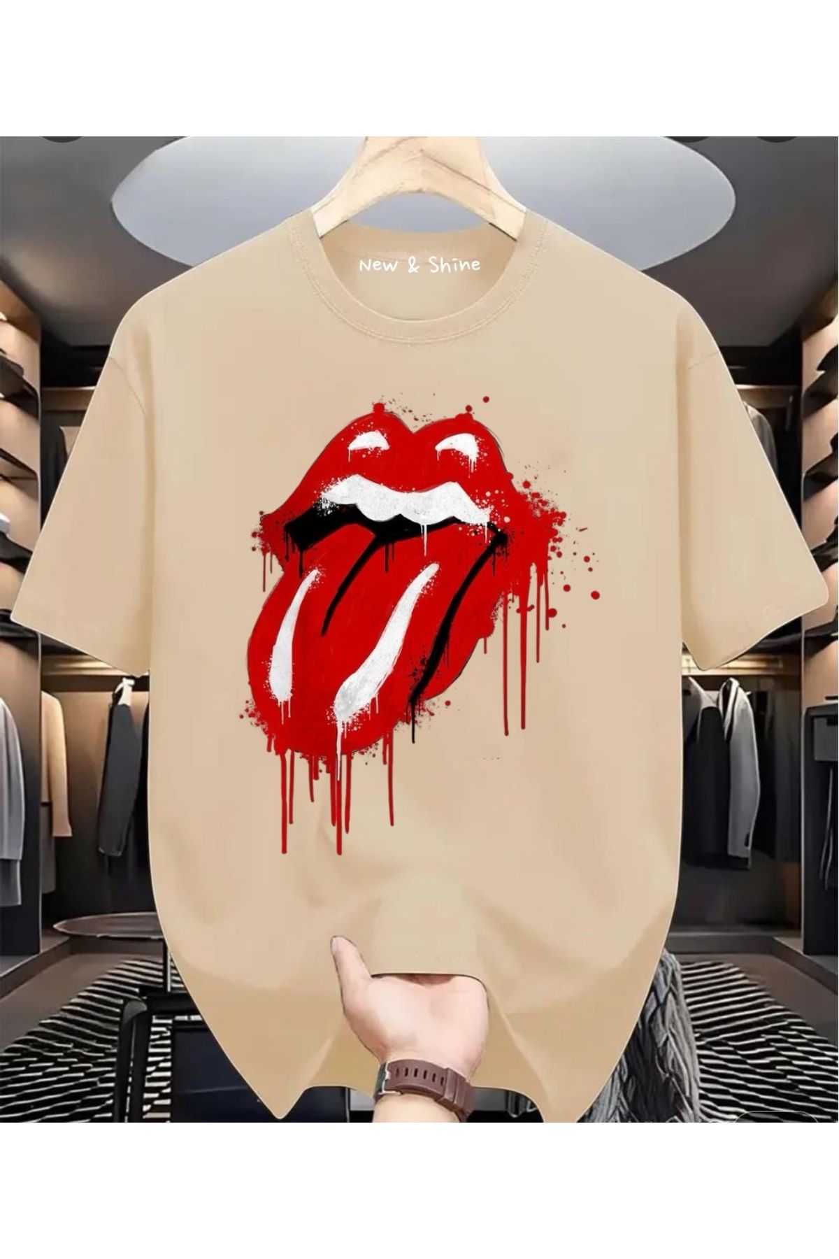 New Shine Rolling Stones Baskılı Oversize T-Shirt