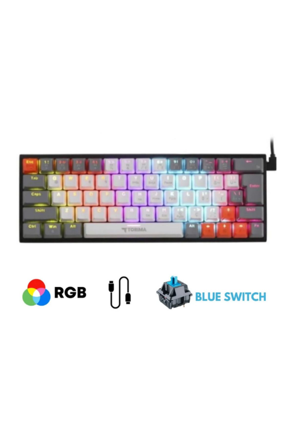 Hietech Siyah RGB Full Mekanik %60 Blue Switch Gaming Klavye RGB Işıklı Kablolu Q Klavye
