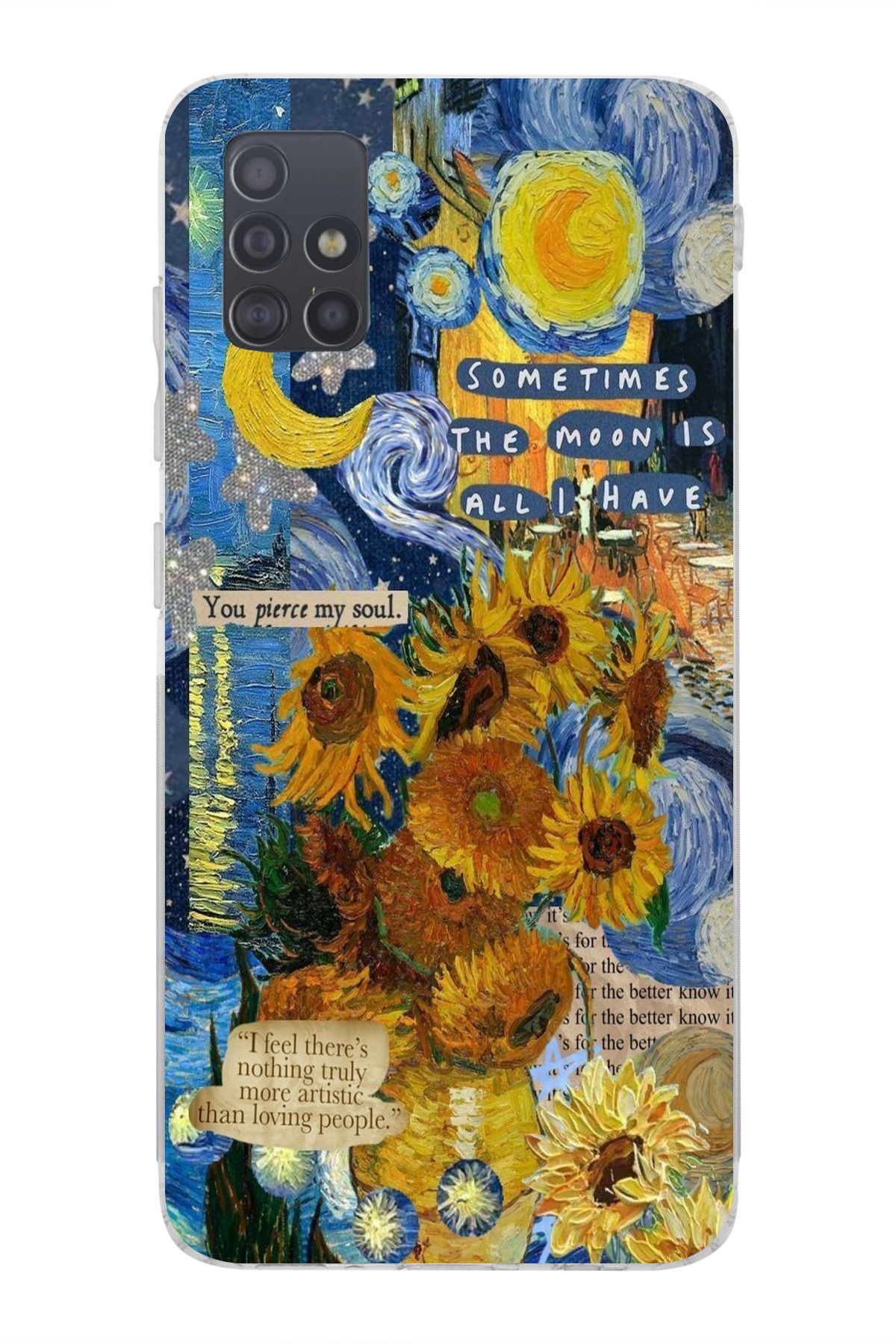moonset Samsung Galaxy A51 Uyumlu Van Gogh Tasarımlı Baskılı Şeffaf Telefon Kılıfı