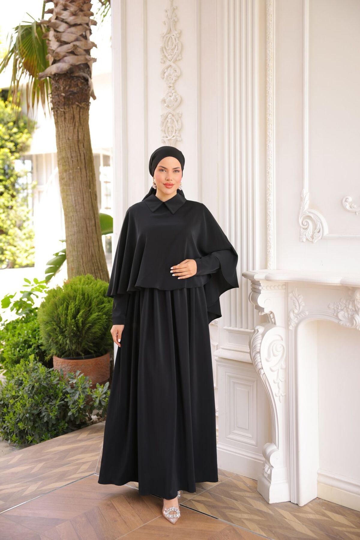 Nissra Ankanoor Yakalı Pelerinli Elbise Anka255084