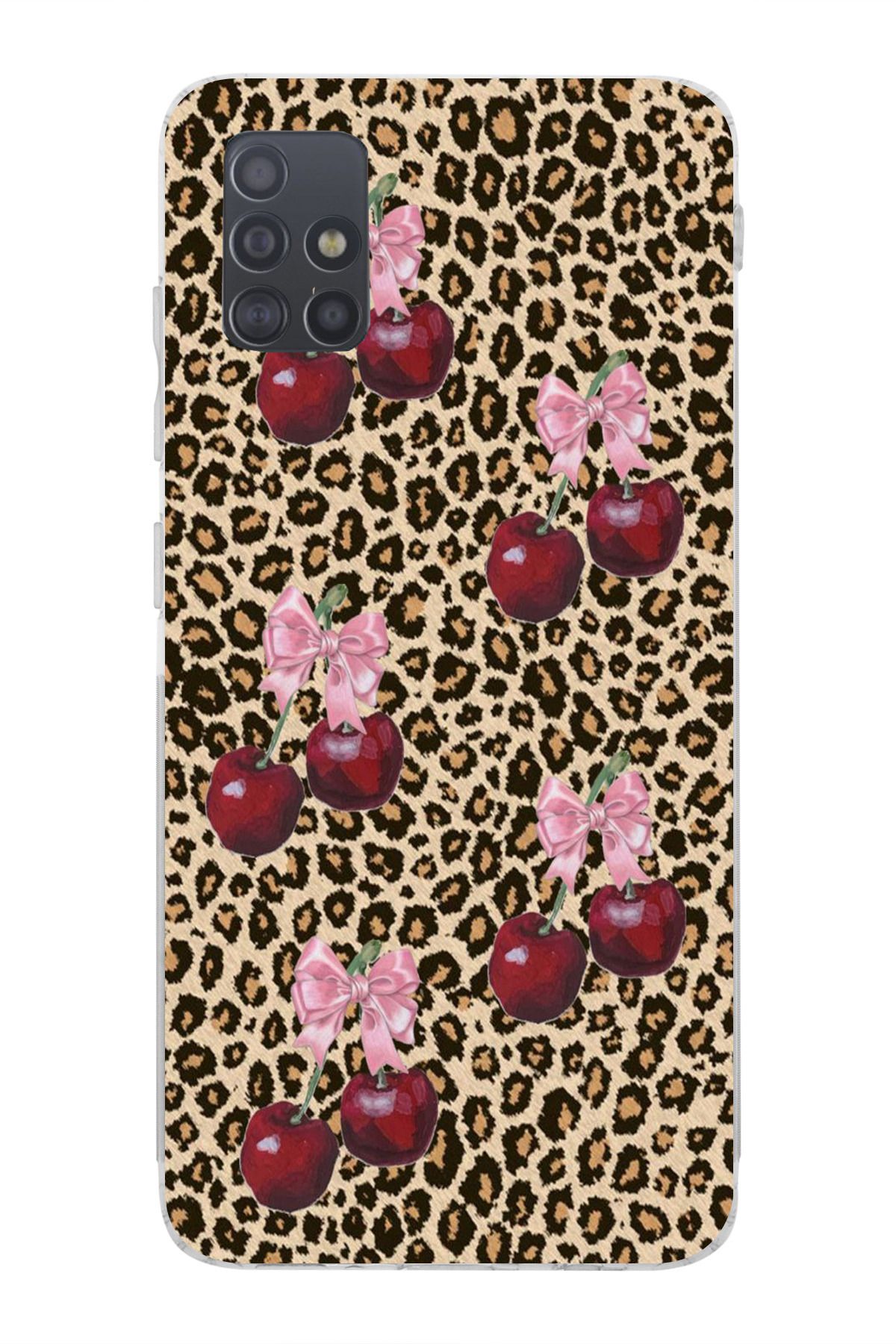 moonset Samsung Galaxy A51 Uyumlu Leopar ve Fiyonk Tasarımlı Baskılı Şeffaf Telefon Kılıfı