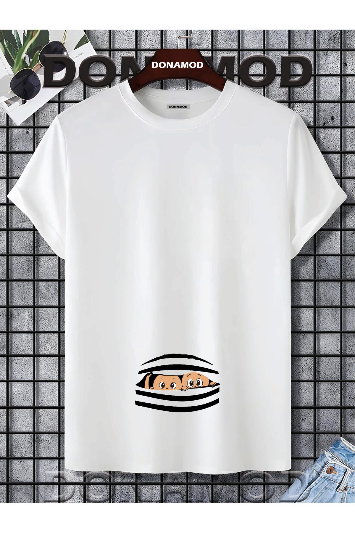 donamod Siyah Beyaz Unisex Kısa Kollu Oversize Geniş Kalıp Hamile Bebek Anne Hediye Tasarımlı Tişört T shirt
