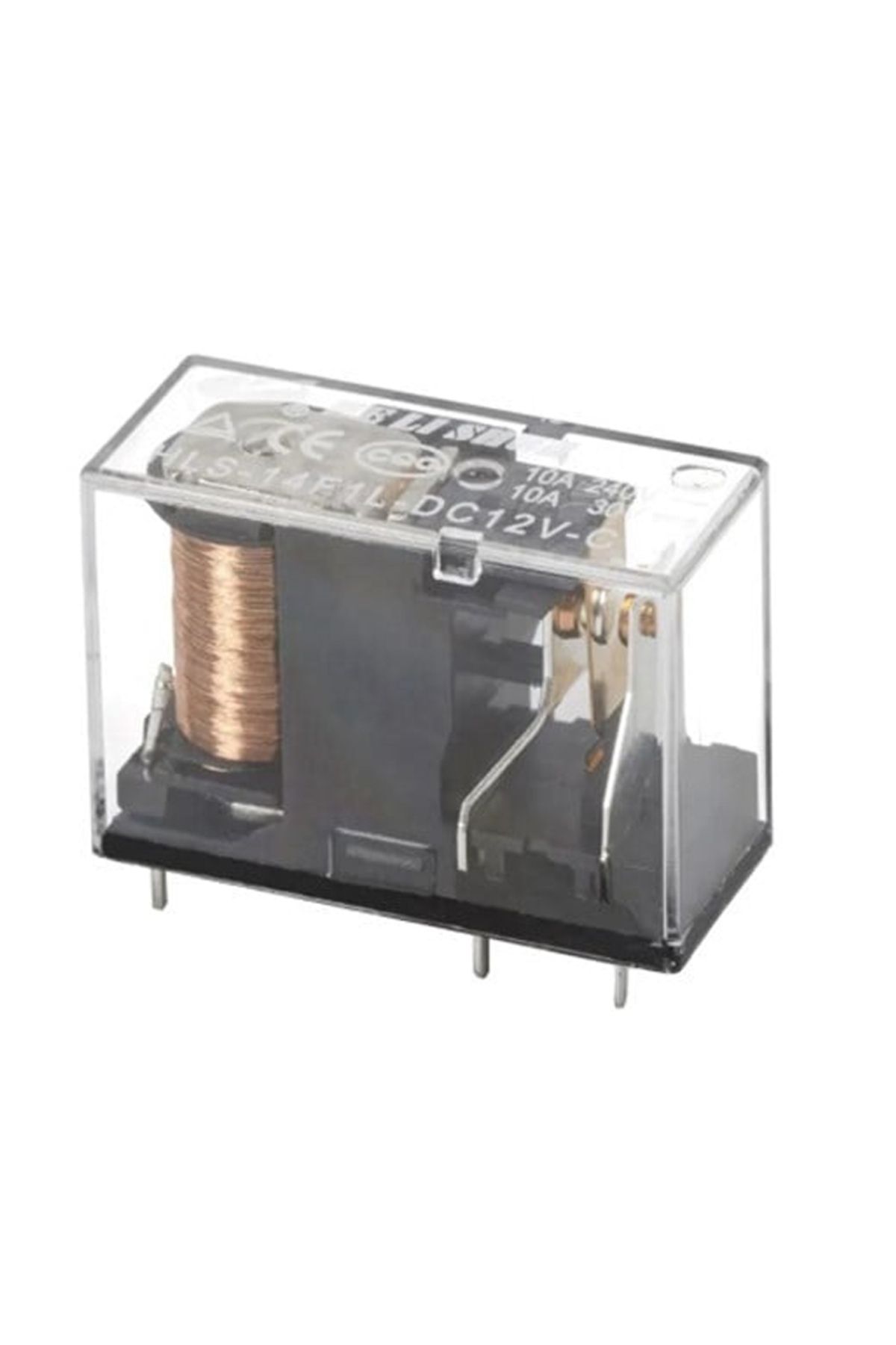 robotrend 12 Volt Role Tek Kontak 5 Bacak 10 Amper Şeffaf (Hls-14F1L-Dc12V-C)