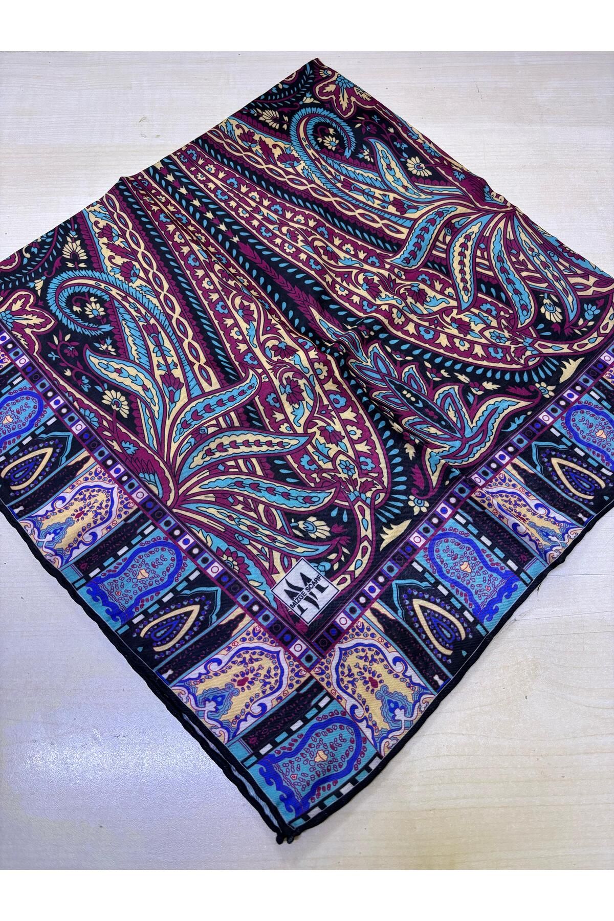 Mizge Scarf PAMUKLU SOFT EŞARP EL DİKİŞLİ ETNİK ETRO RETRO DESEN
