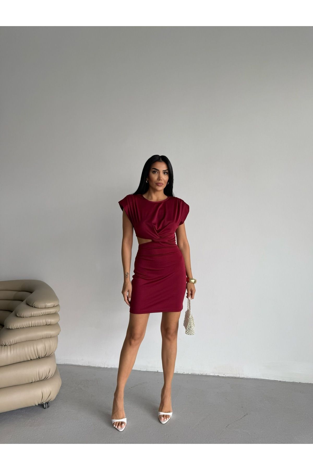Ekim Store Büzgülü Vatkalı Mini Elbise